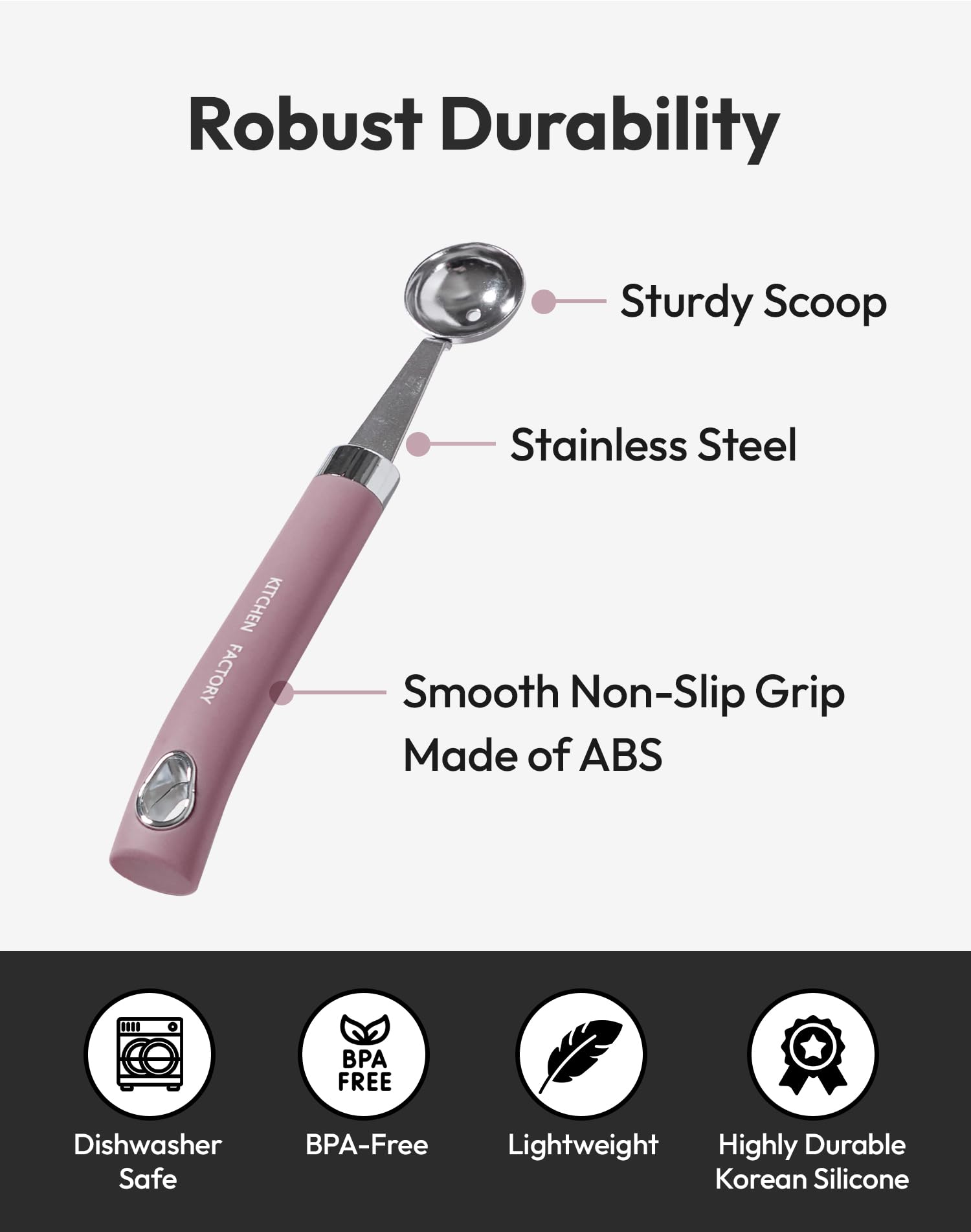 Premium Stainless Steel Melon Baller with Non-Slip Smooth Handle - Small Ice Cream Scoop for Fruits, Cookie Dough, Meatballs - Perfect for Kitchen, Baking, Party Food Prep & Ice Cream Serving (Dusty Pink)