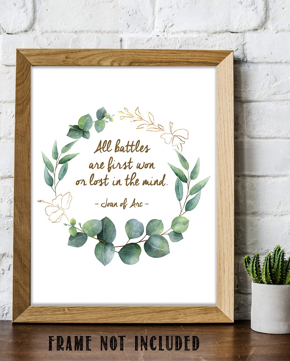 TJ Originals - 'All Battles Are First Won or Lost in the Mind' Joan of Arc Christian Bible Quote Wall Art Print, 11 x 14 Inches, Inspirational Home & Office Decor, Hibiscus Wreath Design – Perfect Gift for Family, Friends, Bible Study Groups & Faith-Based Spaces