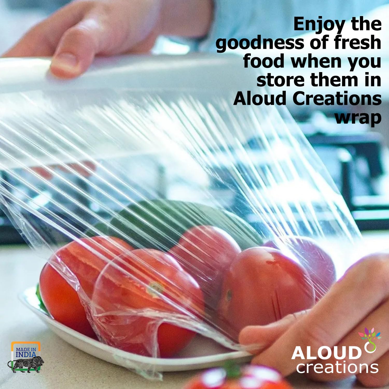 ALOUD CREATIONS Eco-Friendly Compostable Food Wrap - Biodegradable Cling Film for Fresh Food Storage & Packing | 30 Meters (98.4 Feet) | 1-Pack | Perfect for Meal Prep, Picnics & Leftovers