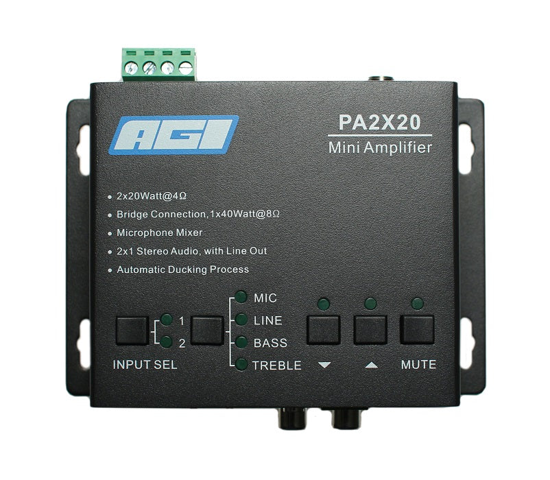 AGI PA2X20 Mini Digital Amplifier - 20W Portable Audio Power Amplifier for Home Theater, DJ & Live Music - Perfect for Small Venues & Personal Use