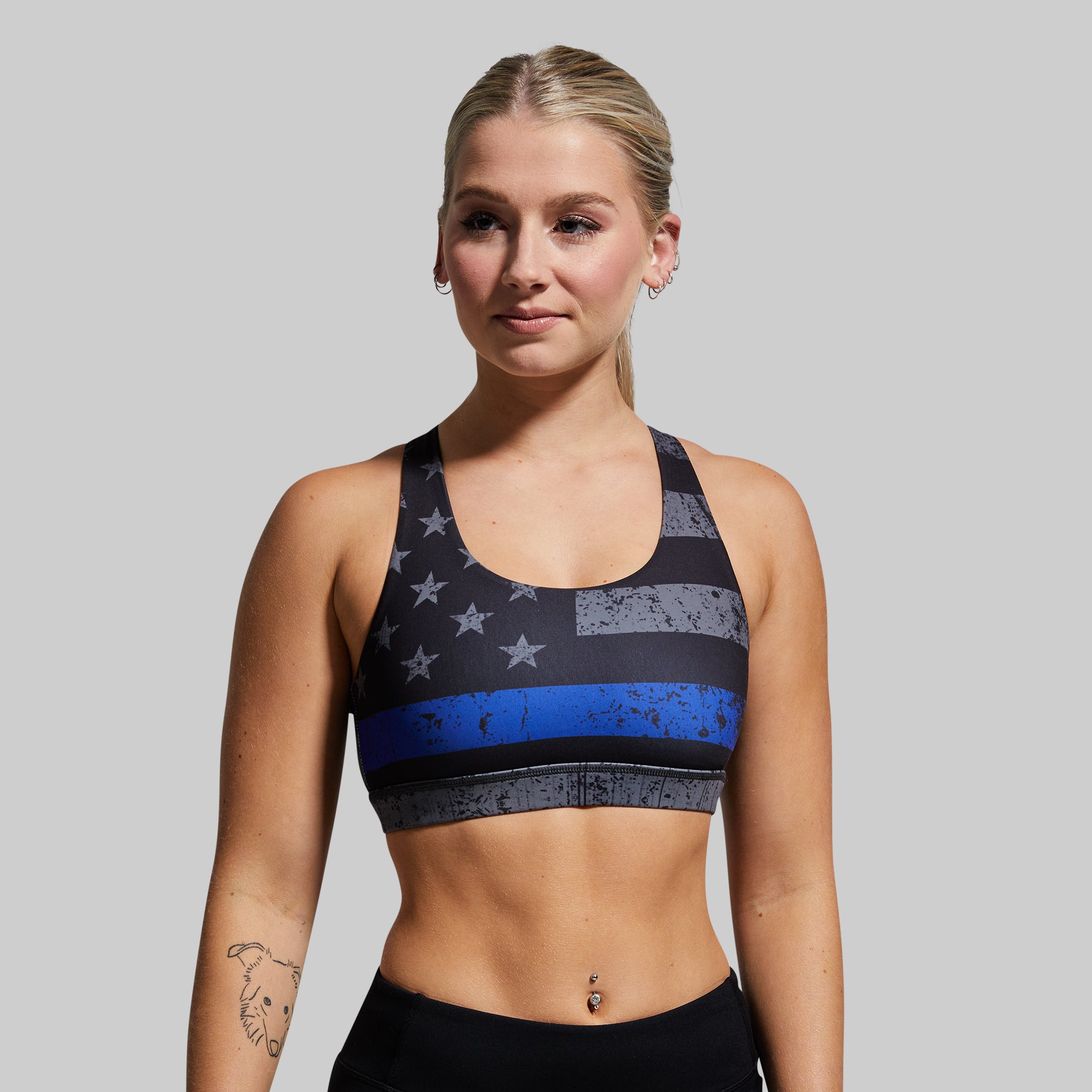 High-Quality Essential Sports Bra for Women - Thin Blue Line Gunmetal - Perfect for Running, Yoga & Workouts