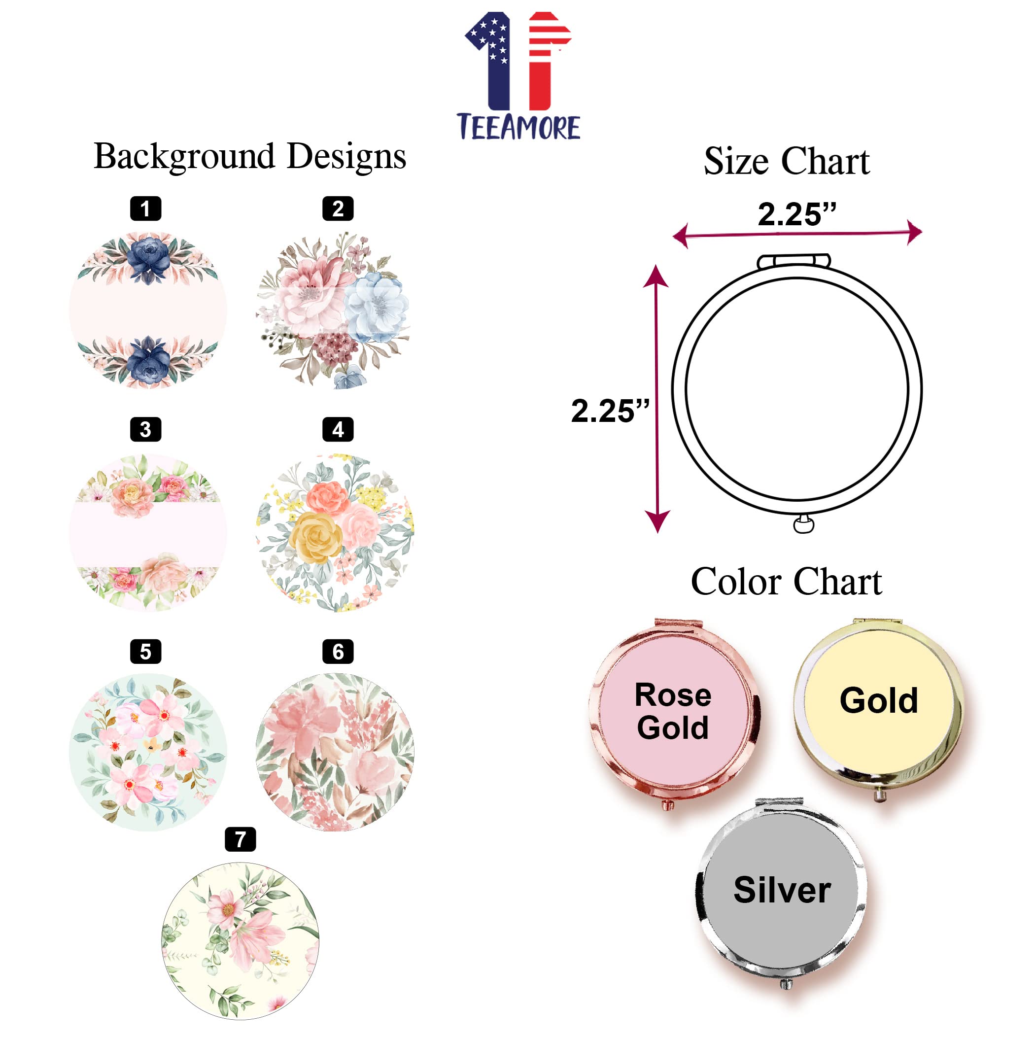 Personalized Floral Compact Mirror - Bridal Party Gift for Travel & Makeup