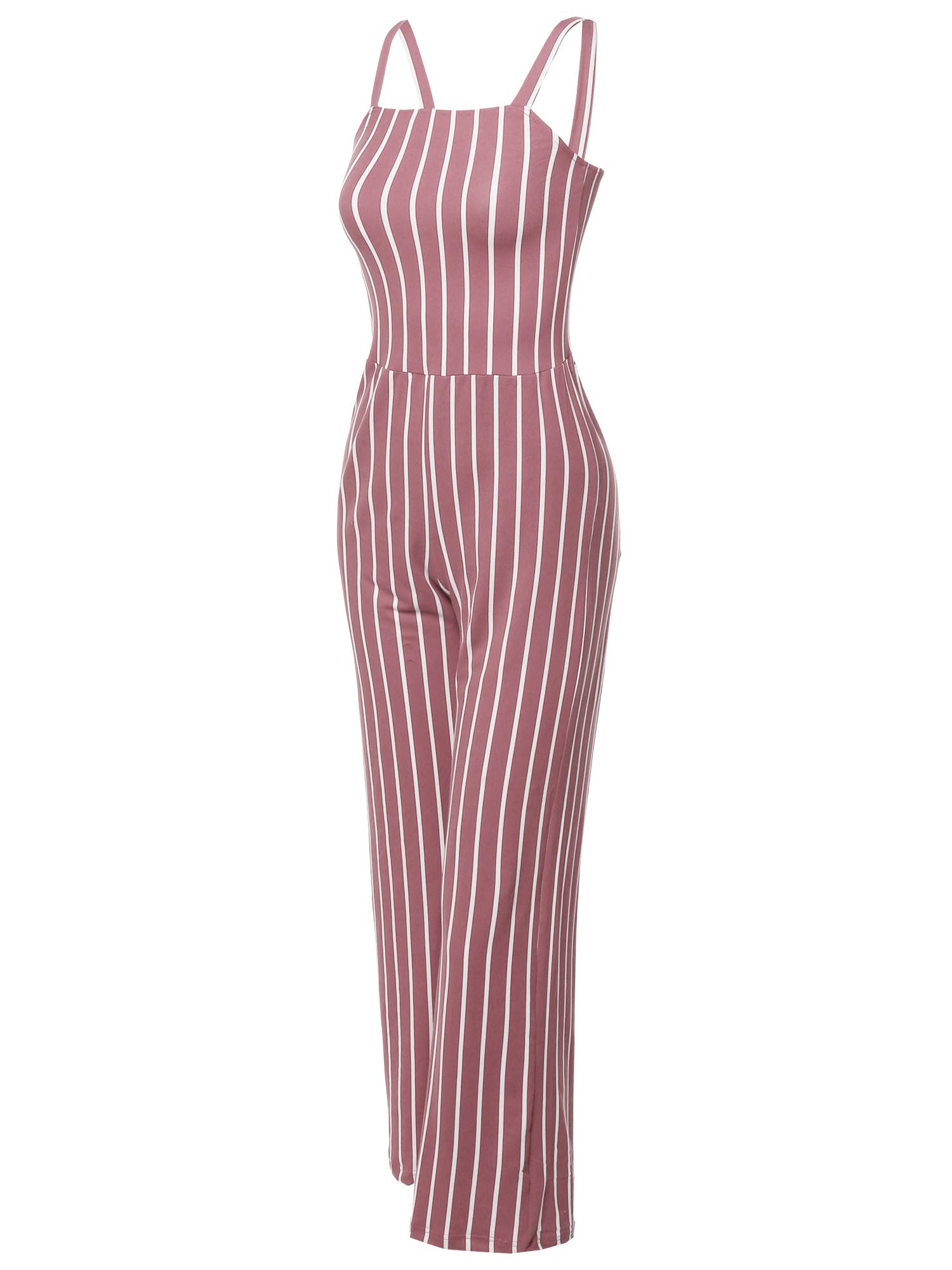 Emma Women's Stretchy Pinstripe Wide Leg Jumpsuit - Comfortable Casual Outfit for Work, Travel & Everyday Wear