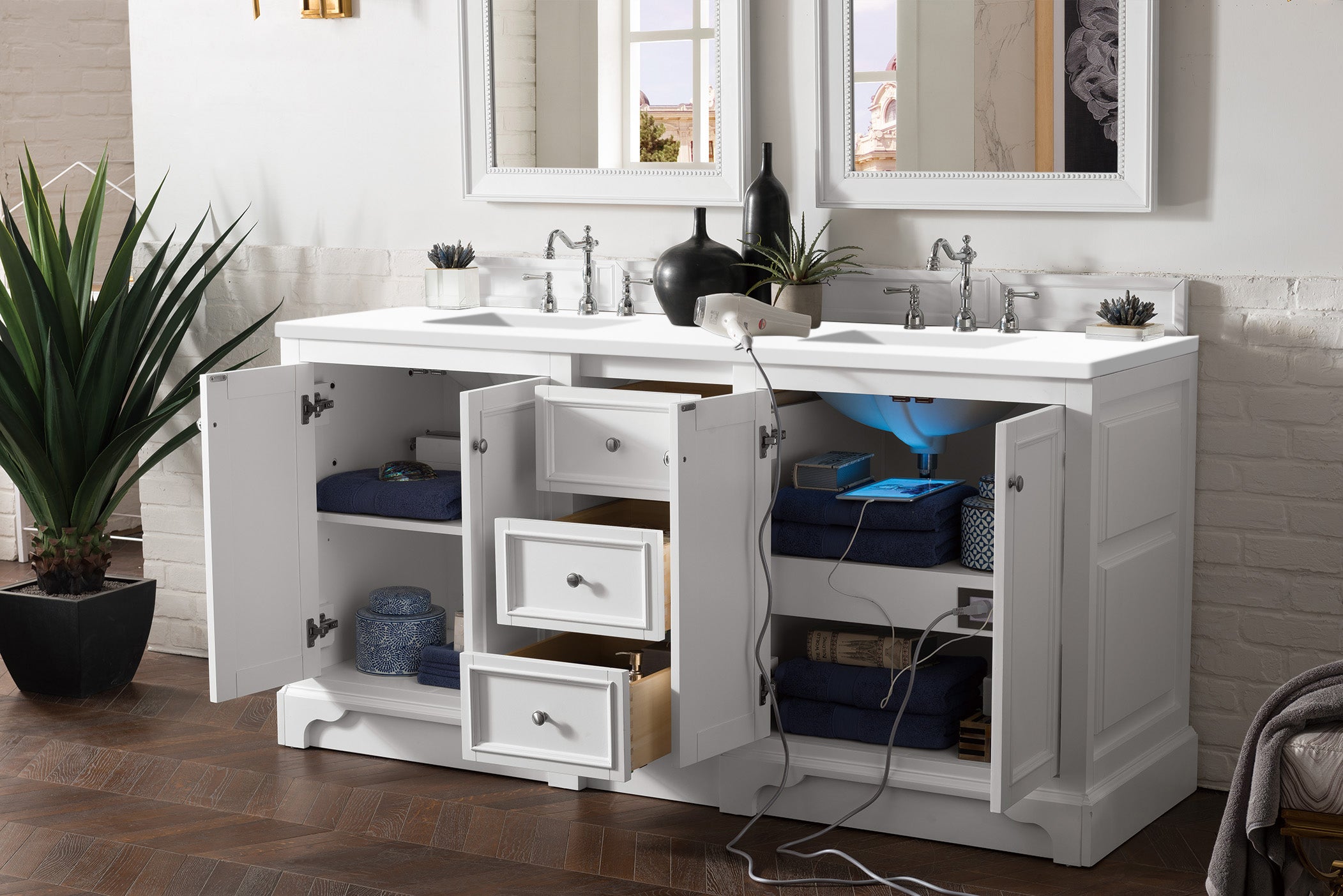 De Soto 72 Inch Double Bathroom Vanity with 3CM Classic White Quartz Countertop - Bright White Finish for Modern Bathroom Remodel & Master Suite Upgrade
