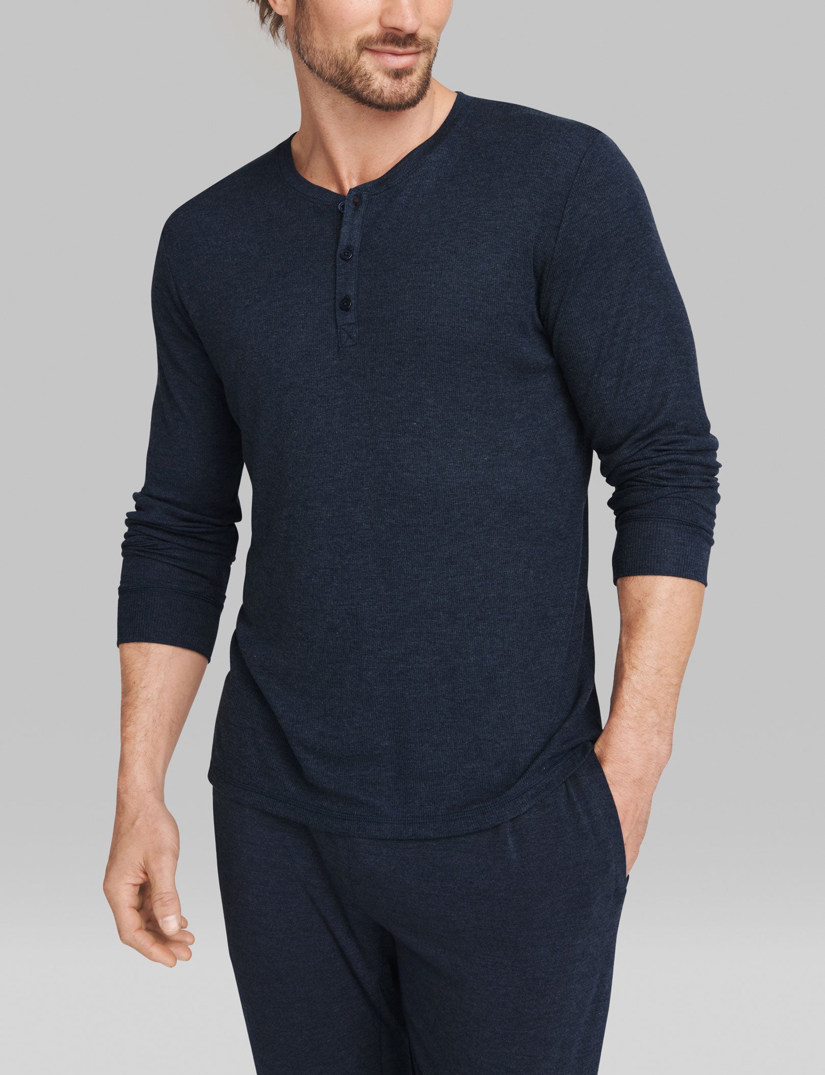 Comfortable Men's Lounge Henley Shirt - Soft Cotton Relaxed Fit for Casual Wear, Home Lounging & Weekend Outings