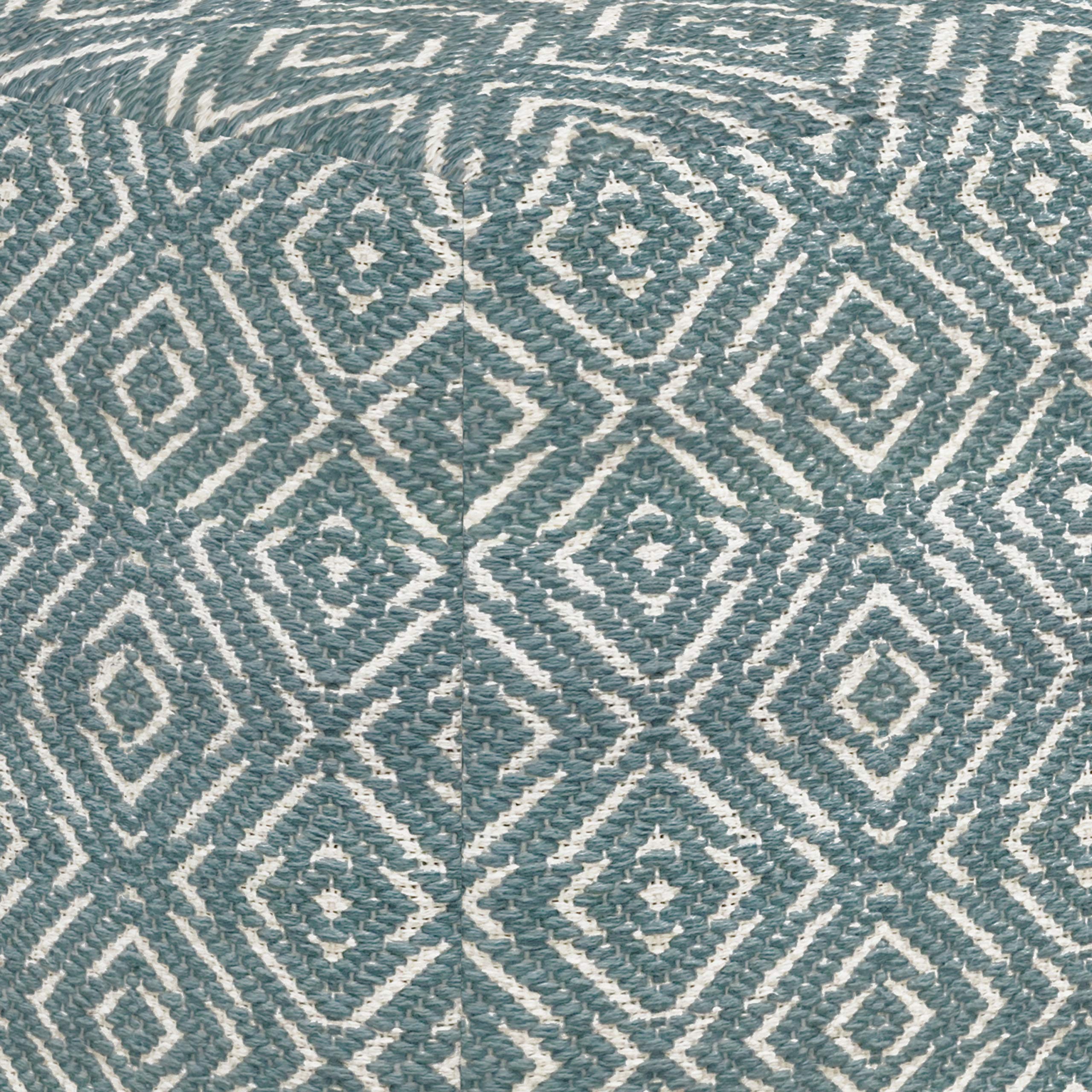 SIMPLIHOME Graham Square Pouf Footstool - Teal Patterned Upholstered Ottoman with Hand Woven Cotton - Boho Transitional Living Room, Bedroom & Kids Room Decor - Perfect for Lounging, Extra Seating & Nursery Accents