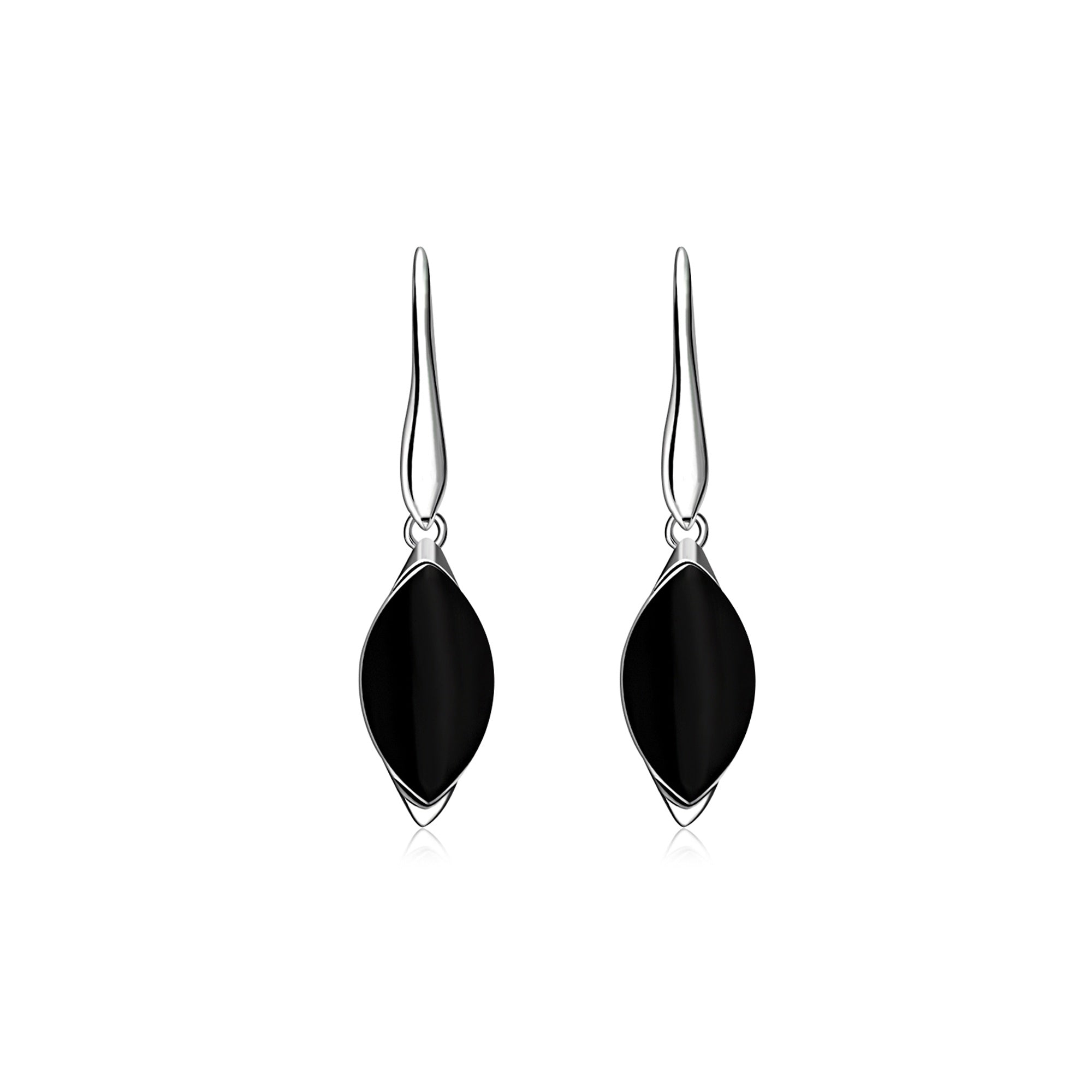 Sterling Silver Whitby Jet Marquise Drop Earrings - Elegant Designer Dangle Earrings for Women, Perfect for Weddings, Parties & Special Occasions