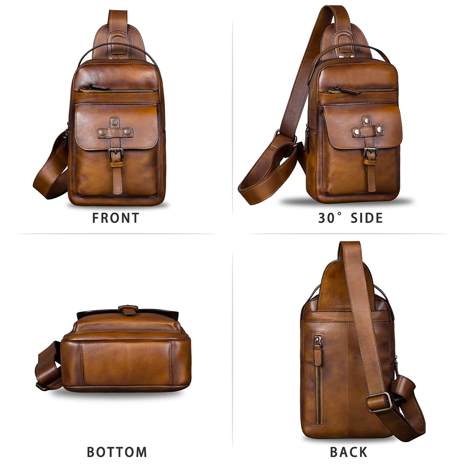 Genuine Leather Sling Bag - Vintage Crossbody Chest Shoulder Fanny Pack for Hiking, Travel & Everyday Use | Handmade Daypack Backpack for Men & Women
