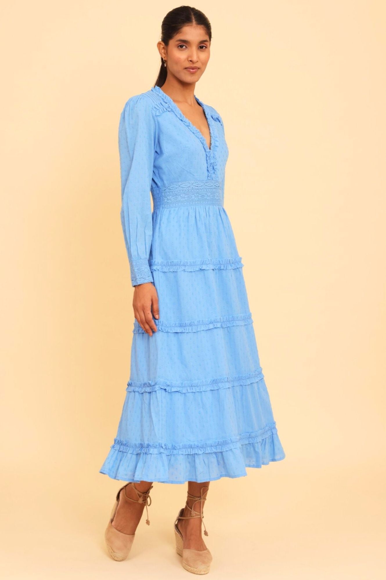 Elegant Long Sleeve Viola Dress in Marina Blue - Perfect for Weddings, Parties & Special Occasions