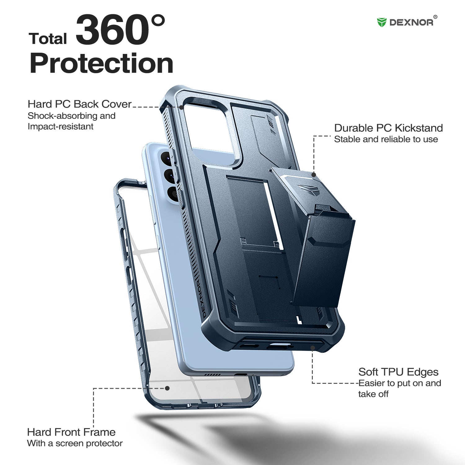 Durable Dexnor Case for Samsung Galaxy A53 5G - Shockproof Rugged Cover with Built-in Kickstand & Screen Protector | Perfect for Outdoor Activities, Work & Travel