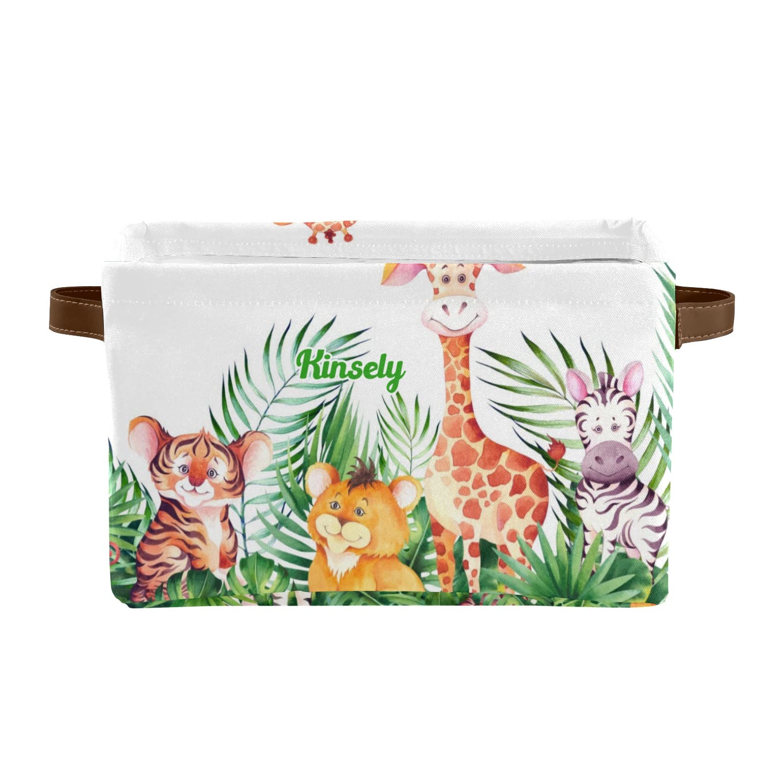 Jungle Animals Custom Storage Basket - Personalized Storage Bin Organizer with Handle for Bedroom, Wardrobe & Nursery - 1 Pack - Perfect for Kids' Room Decor, Toy Storage & Closet Organization