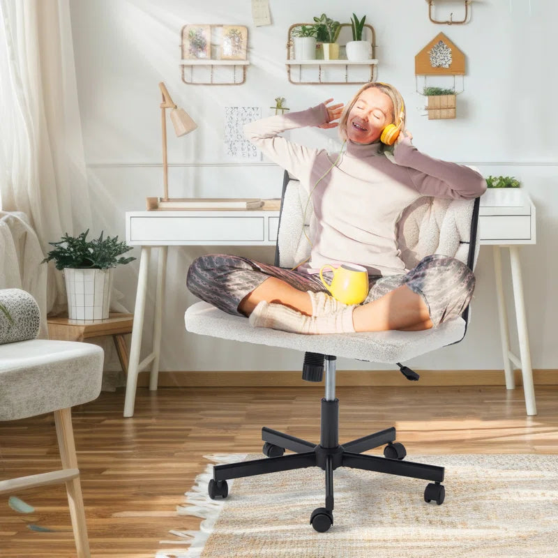 EROMMY Criss Cross Armless Rolling Office Chair - Height Adjustable Desk Chair for Home & Office, White - Perfect for Workstations, Bedrooms & Living Rooms