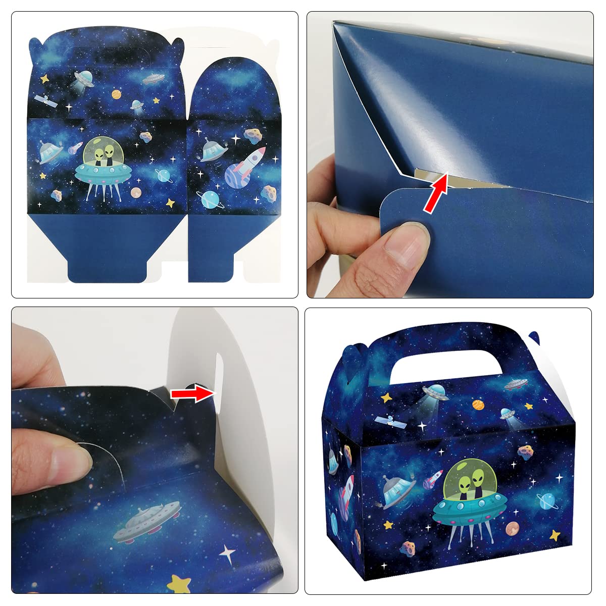 CIEOVO 24 Pack Outer Space Party Favor Boxes - Galaxy Themed Candy Treat Gift Boxes for Kids Birthday, Baby Shower & Classroom Rewards | Eco-Friendly Recycled Party Supplies for Space Theme Decorations