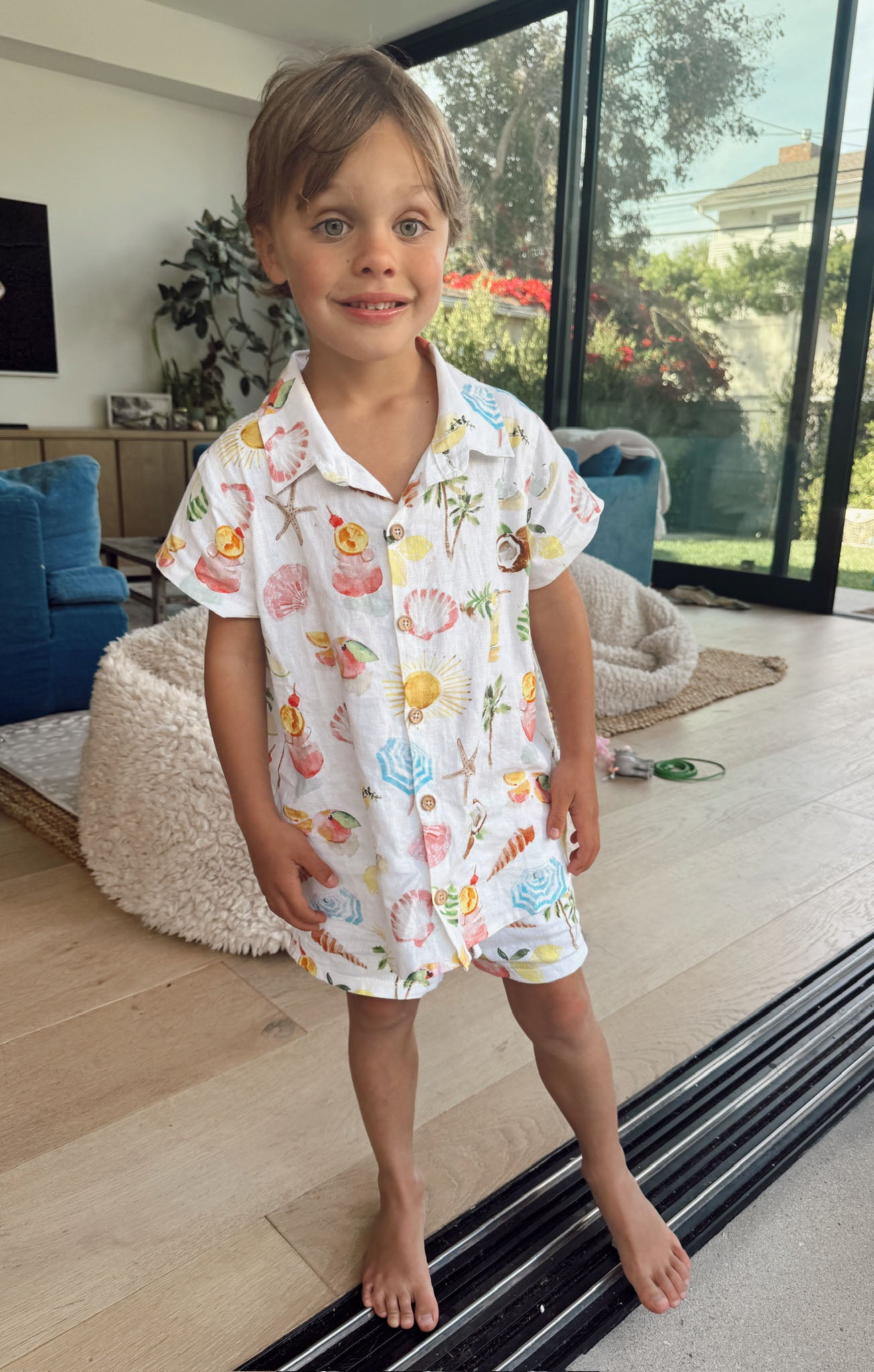 Lil Button Up Shirt for Girls - Cute Seaside Treasures Design | Perfect for Beach Vacations & Summer Outfits