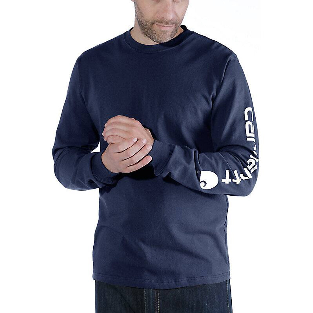 Carhartt Men's Long Sleeve Work Shirt - Durable Cotton Twill, Navy Blue (EK231) | Perfect for Construction, Farming & Outdoor Workwear