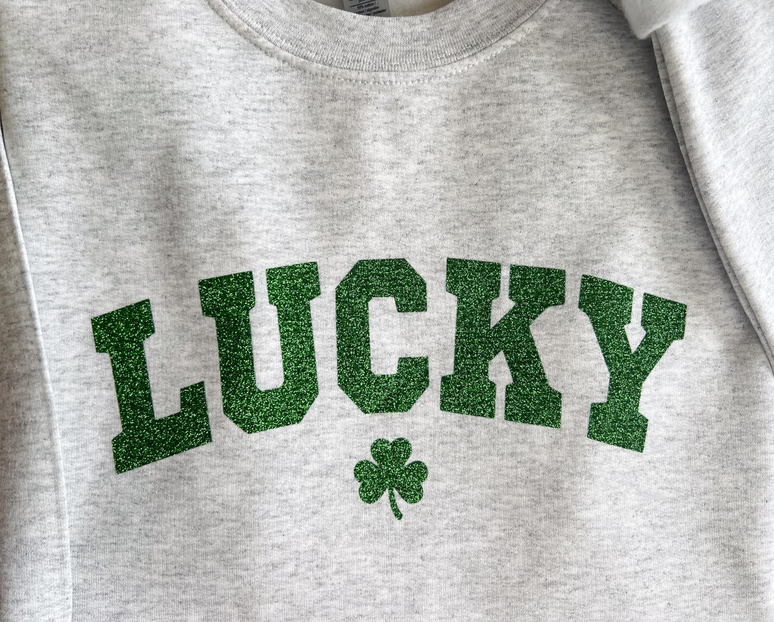 Up2ournecksinfabric Glitter St Patrick's Day Sweatshirt - Lucky Green Shamrock Graphic Pullover for Women | Perfect for St Patty's Day Parties, Parades & Irish-Themed Events