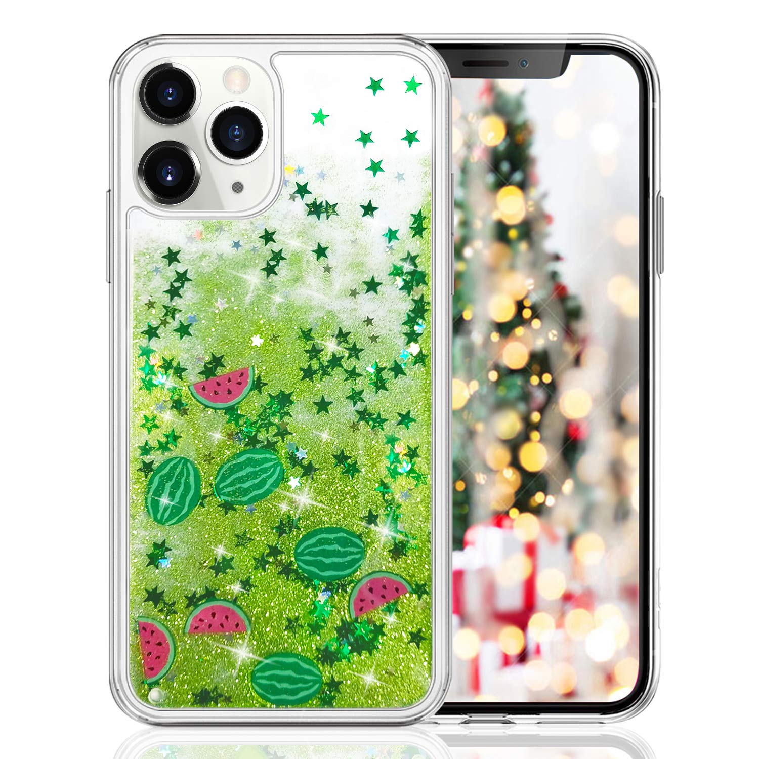 Sparkling Liquid Glitter Case for iPhone 11 Pro Max - Quicksand Watermelon Star Design, Bling Shiny Crystal Moving Protective Cover | Cute Clear Bumper Phone Case for Women Girls | Perfect for Parties, Daily Use & Gift Giving