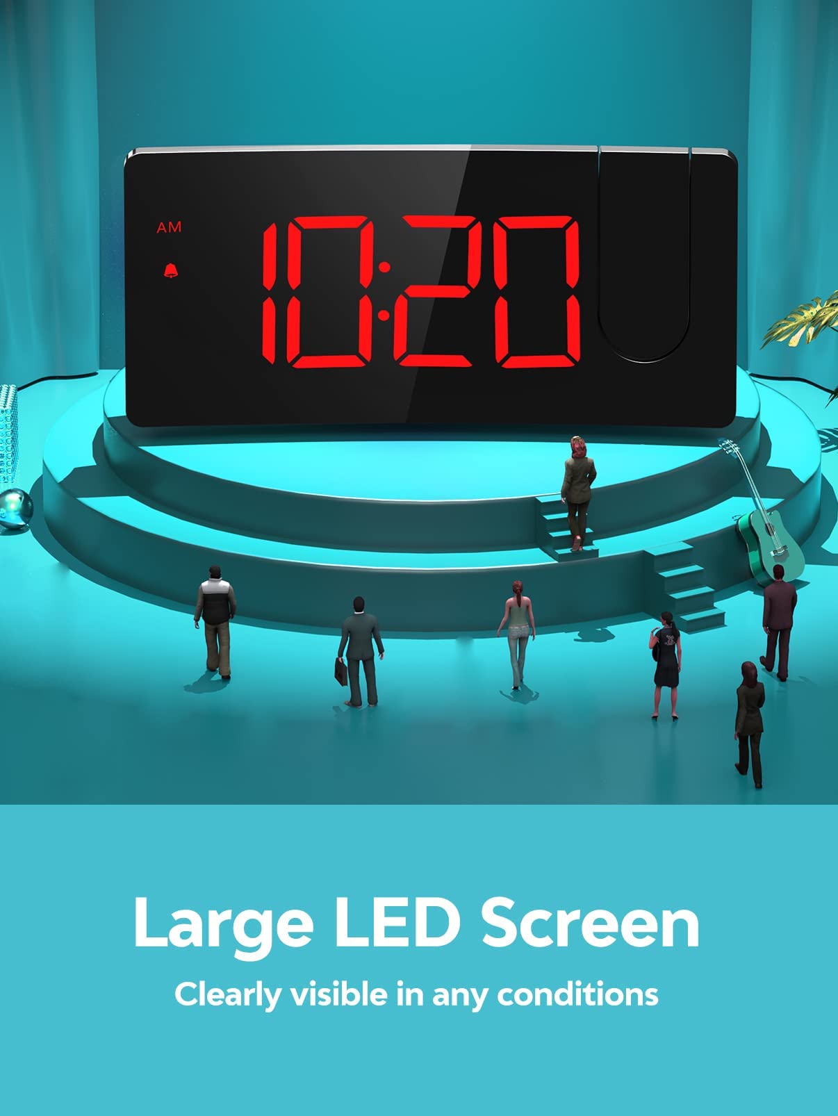 Smart Projection Alarm Clock with USB Charging Port - 5'' LED Curved Screen, 180° Rotation, 4 Dimmer Modes, Snooze Function - Perfect for Bedroom, Desk Decor & Teen Rooms (12/24H Digital Display)