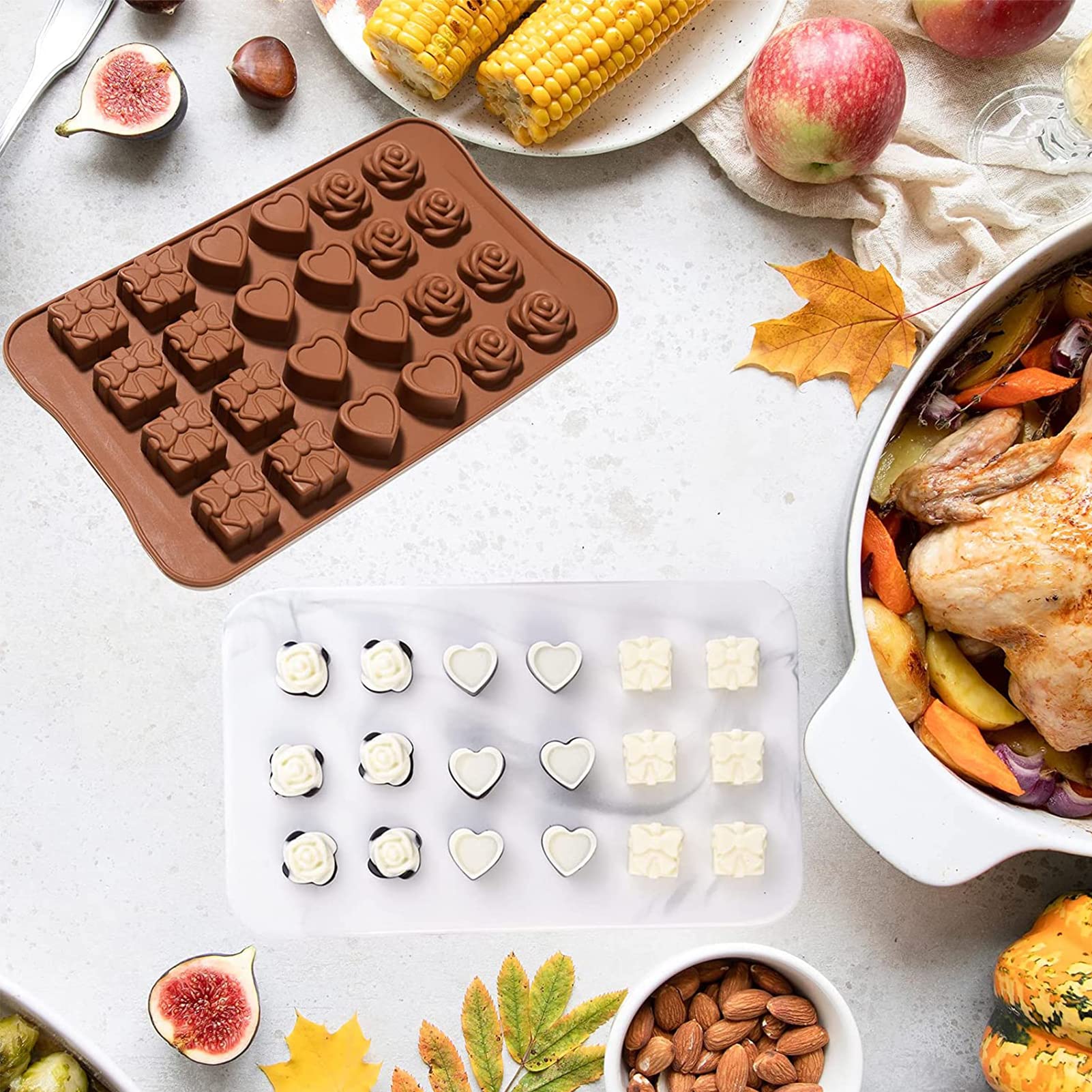 6 Pack Halloween Silicone Molds - Mini Pumpkin & Fall Leaf Shaped Candy Chocolate Molds for Wax Melts, Ice Cubes, Candles - Perfect for Thanksgiving, DIY Crafts, and Holiday Baking Decorations