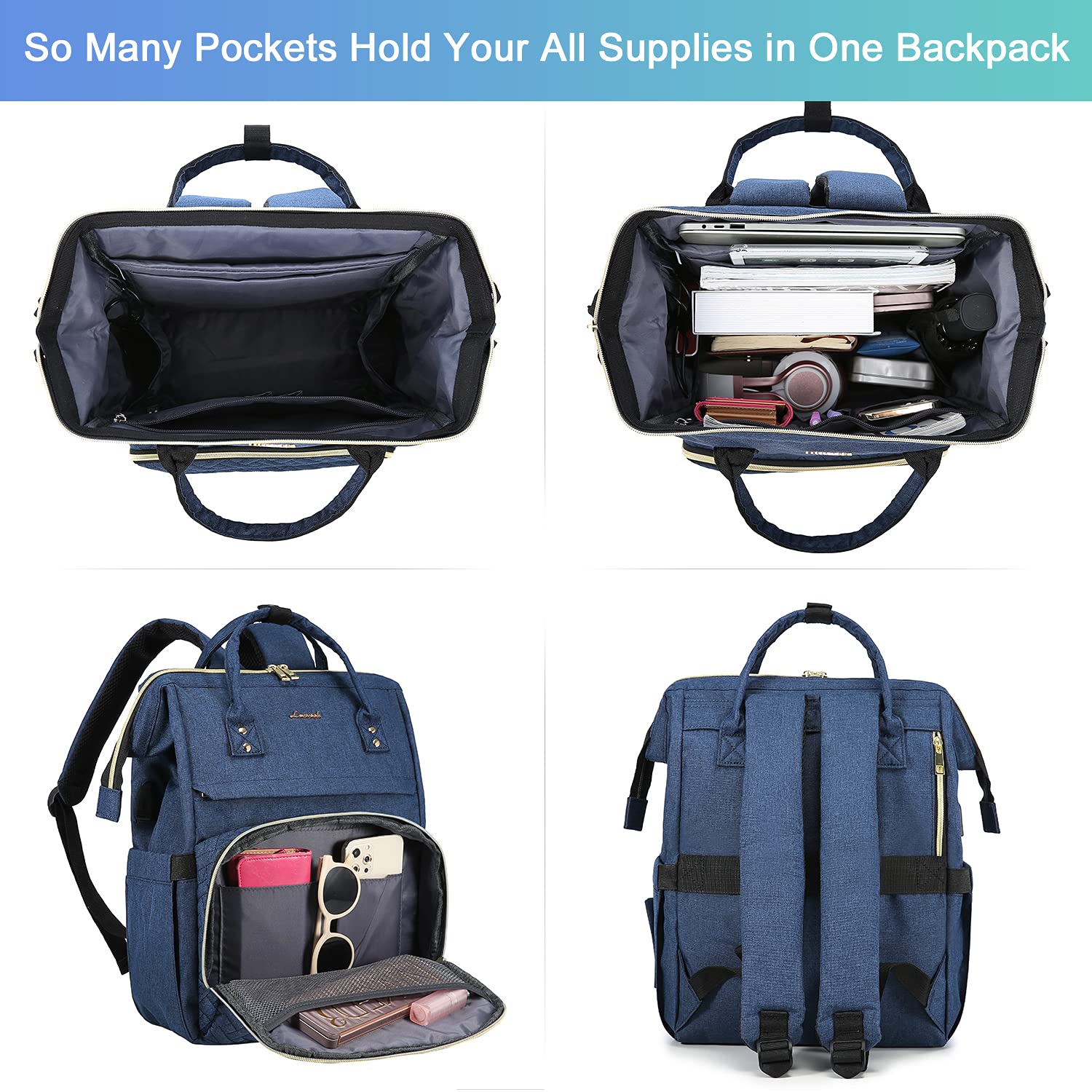 LOVEVOOK Women's Fashion Laptop Backpack - 15.6 Inch Business Computer Bag with USB Charging Port, Travel Backpack for Work, School & College, Nurse Doctor Professional Backpack - Navy Blue