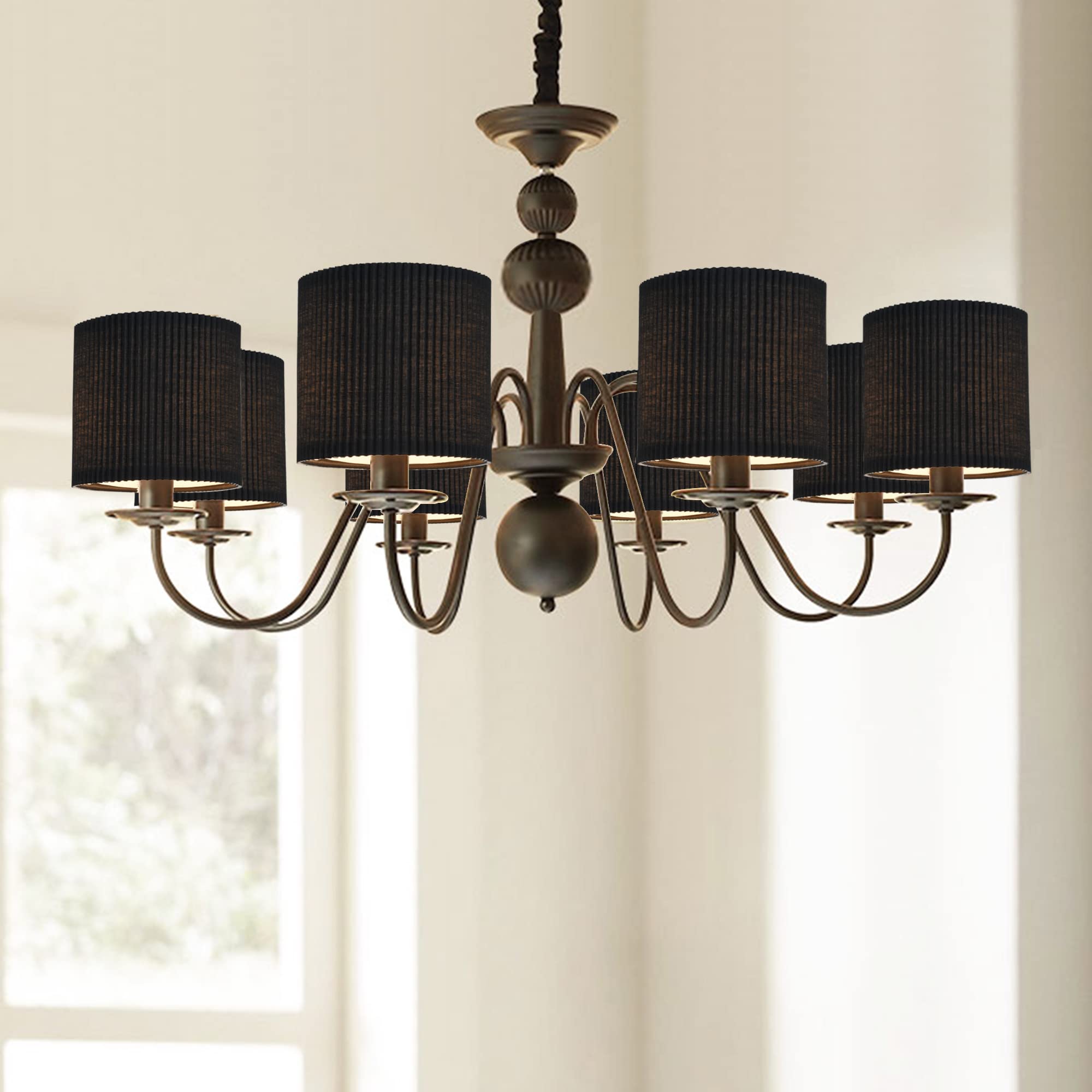 LAMPWELL KETTE Clip-On Chandelier Fabric Lamp Shades - Set of 6 Small Drum Style (5.4