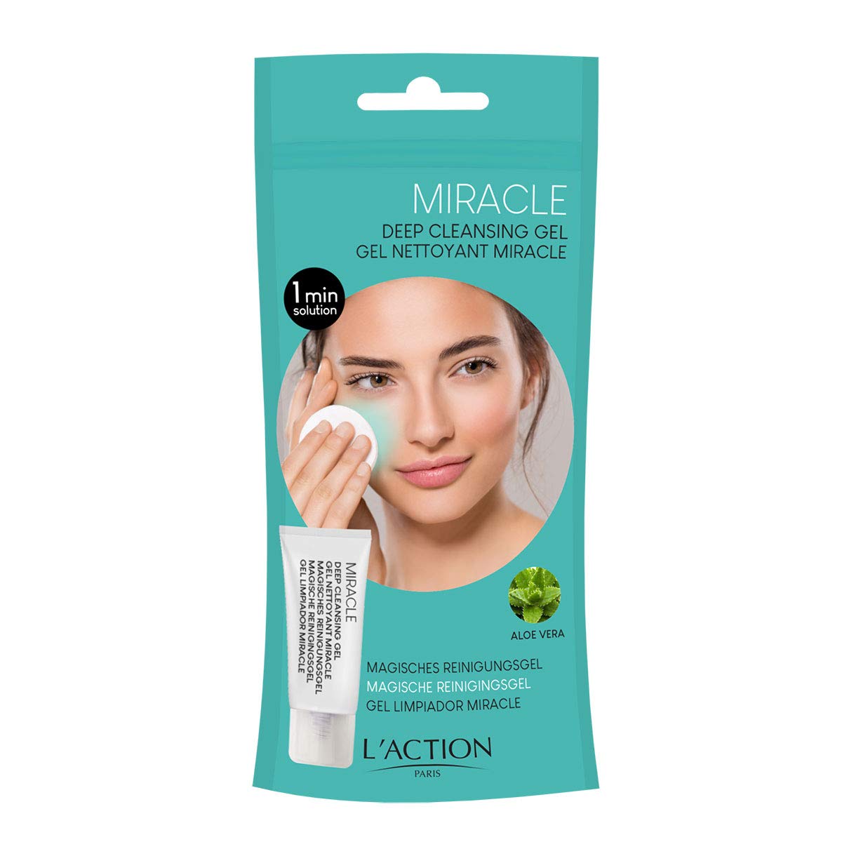 L'Action Paris Clean Miracle Deep Cleansing Gel with Cucumber Extract & Aloe Vera - Gentle Exfoliating Face Wash for Dead Skin Removal & Slows Facial Hair Growth - 40ml - Perfect for Daily Skincare Routine & Sensitive Skin Care