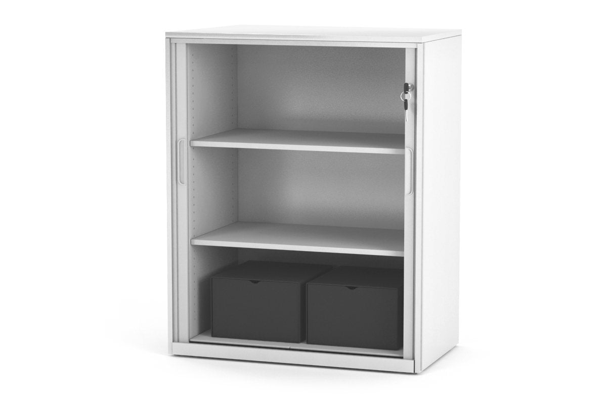 Tambour Sliding Door Storage Cabinet - Metal Organizer with Dimensions 1025H x 900W - Perfect for Home Office, Living Room, and Garage Storage Solutions