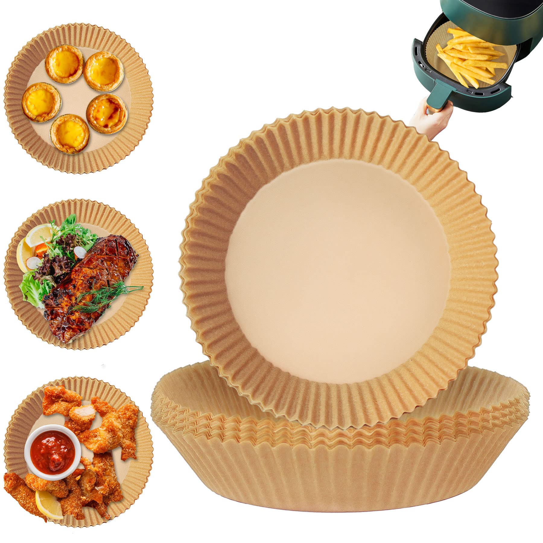 50 PCS 6.3 Inch Non-Stick Air Fryer Parchment Paper Liners - Disposable Baking Sheets for Air Fryer, Oven & Microwave - Perfect for Roasting, Grilling & Reheating Food - HOFHTD Air Fryer Accessories