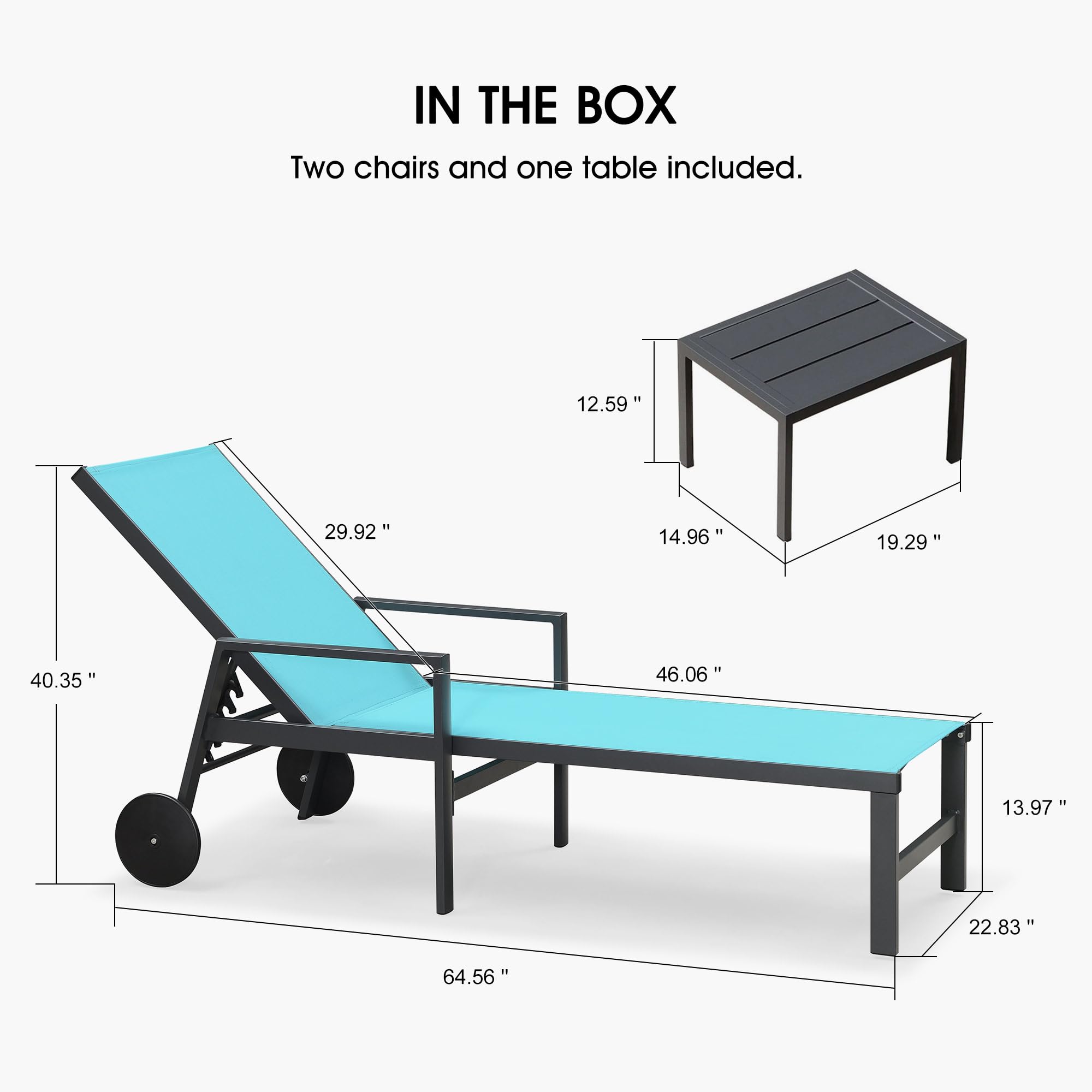 PURPLE LEAF 2-Piece Outdoor Chaise Lounge Set - Aluminum Patio Lounge Chairs with Wheels & Armrests - Turquoise Blue Recliners for Pool, Backyard, Beach & Garden Relaxation