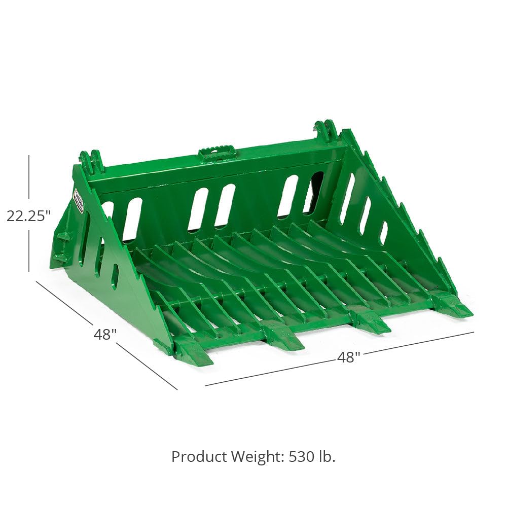 Titan Attachments 48 Inch Fine Grade Skeleton Rock Bucket with Teeth - Compatible with John Deere Loader - Hook and Pin Connection - Perfect for Landscaping, Construction and Heavy-Duty Material Handling