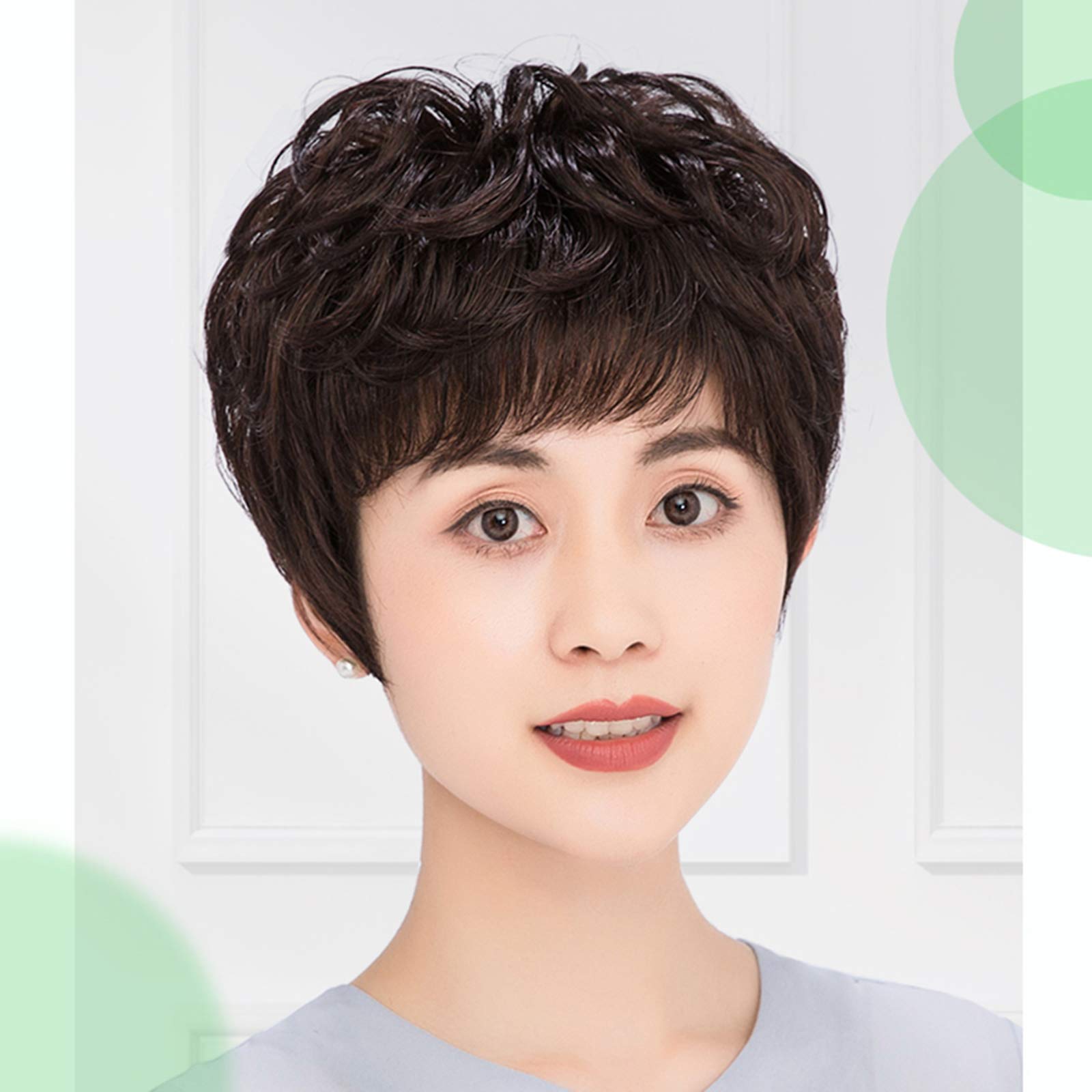 Lightweight Short Synthetic Wig for Women - Natural Daily Mom Wig with Air Bangs | Heat Resistant Soft Full Wig for Cosplay, Parties & Everyday Wear (Black)