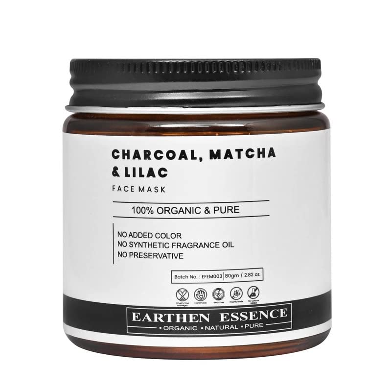 Earthen Essence Charcoal Matcha & Lilac Face Mask - Deep Pore Cleansing for Blackhead & Whitehead Removal | Detoxifying Clay Mask for Oily & Acne-Prone Skin | Perfect for Spa Night & Self-Care Routine