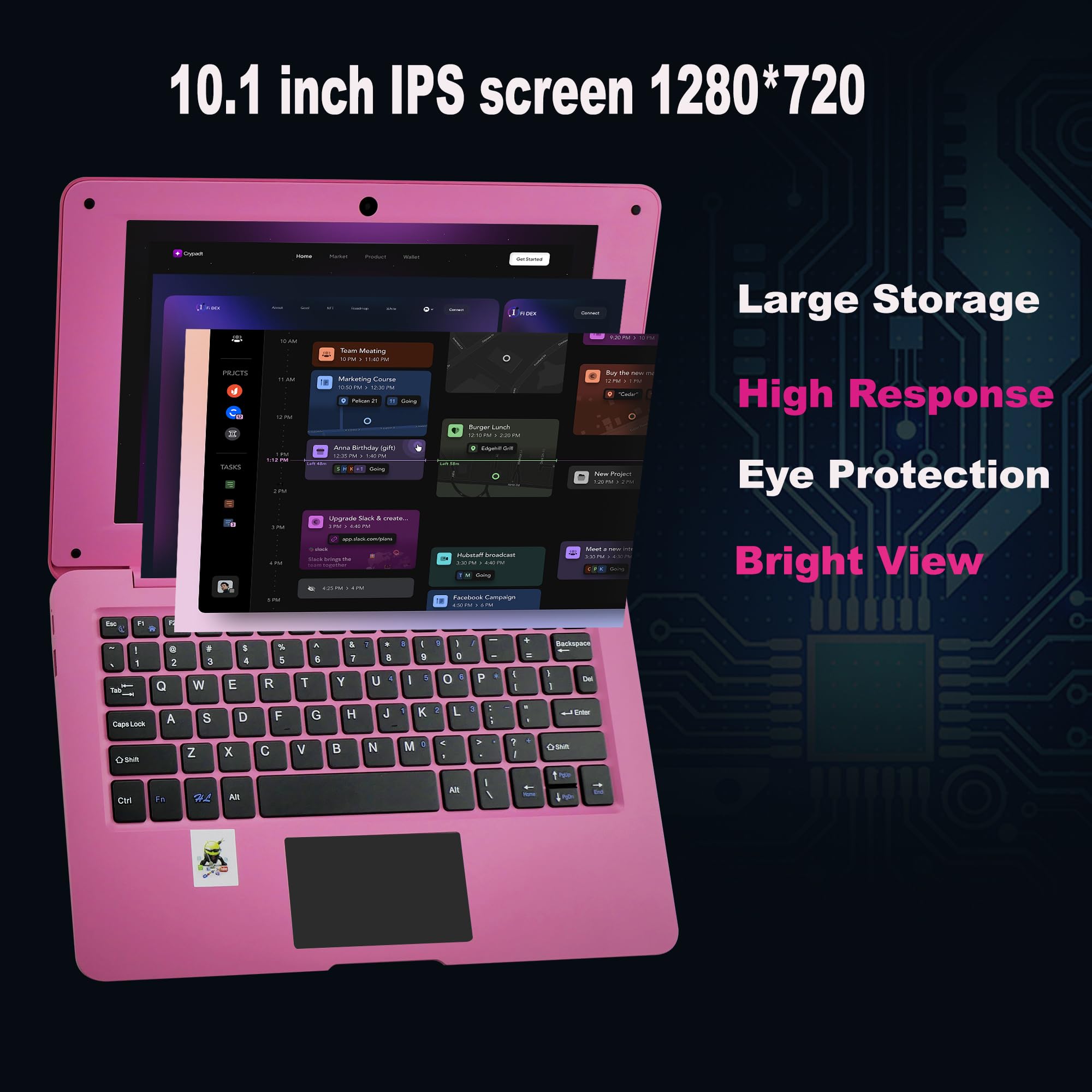 CHIBBS 10.1 Inch Kids Laptop Computer - Android 12.0 Netbook with Quad Core Processor, 2GB RAM, 64GB ROM, HD Camera, USB Ports, Bluetooth & WiFi (Pink) - Perfect for Learning, Games & Online Classes for Children