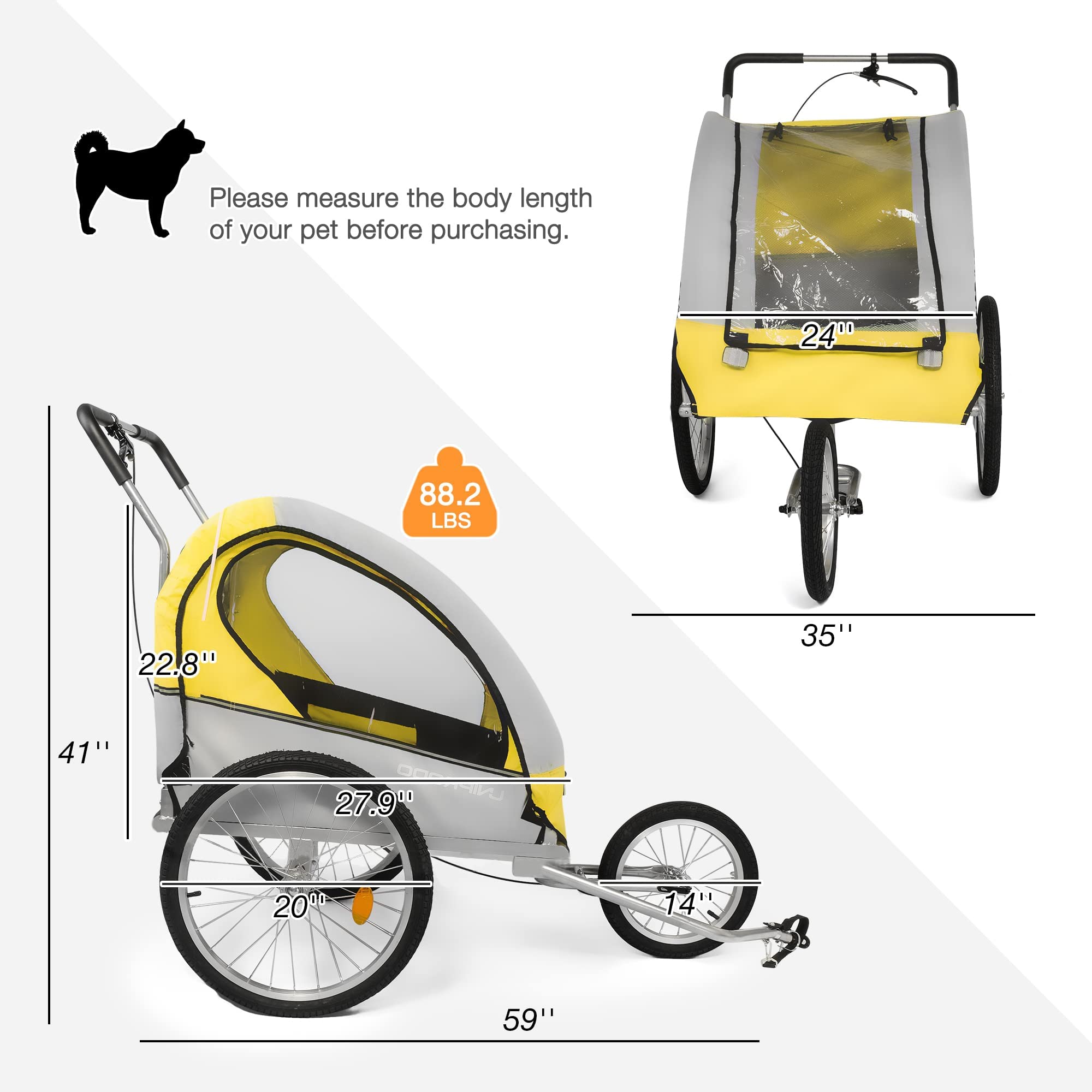 LUCKYERMORE 2 in 1 Dog Bike Trailer & Pet Stroller - Large Bicycle Cart & Jogger Wagon with Mesh Skylight - Cargo Carrier for Travel & Outdoor Adventures - Perfect for Cycling, Jogging, and Road Trips with Your Pet