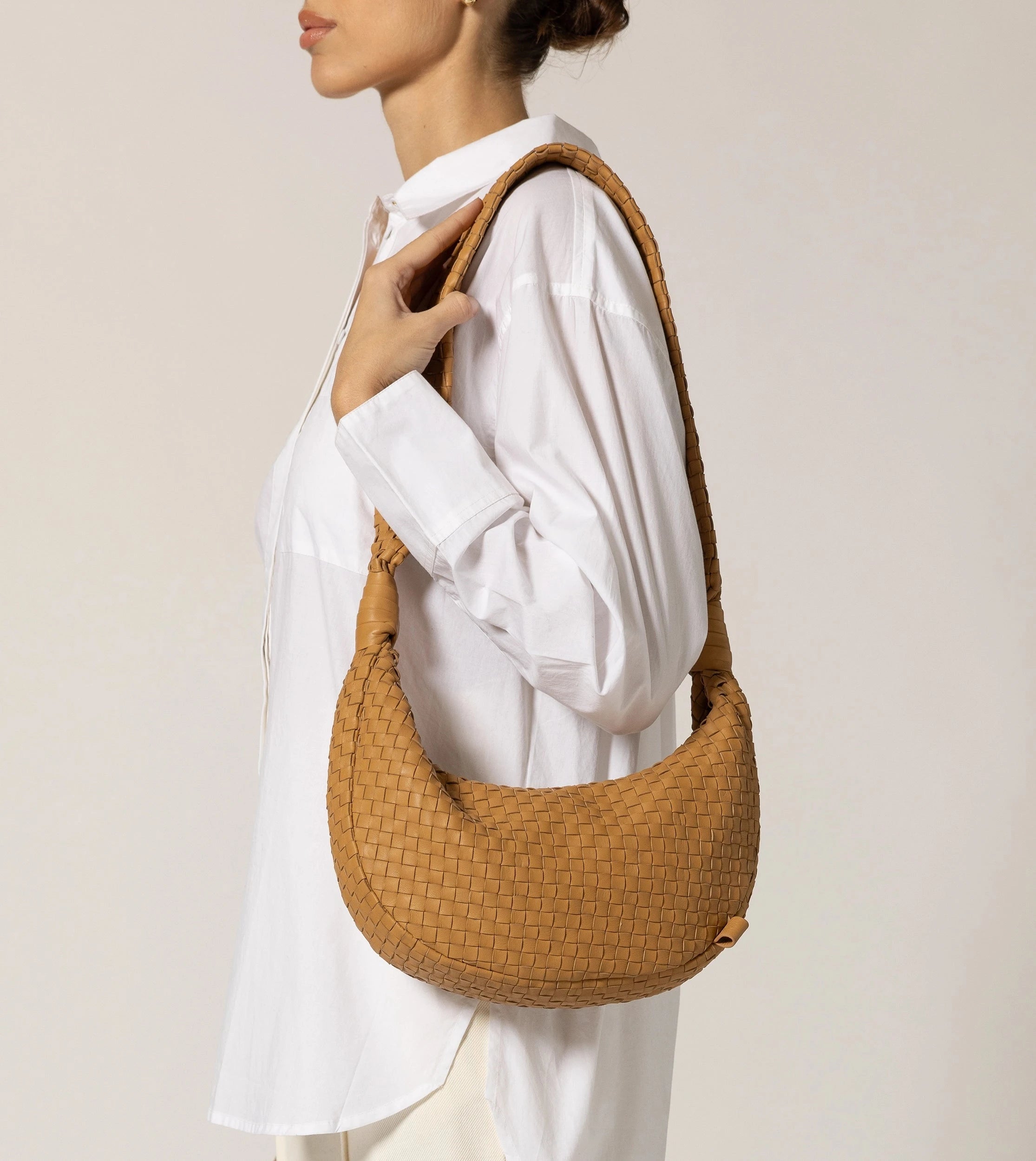 Stylish Dylan Woven Leather Handbag for Women - Dark Tan Crossbody Purse | Perfect for Work, Travel & Everyday Use