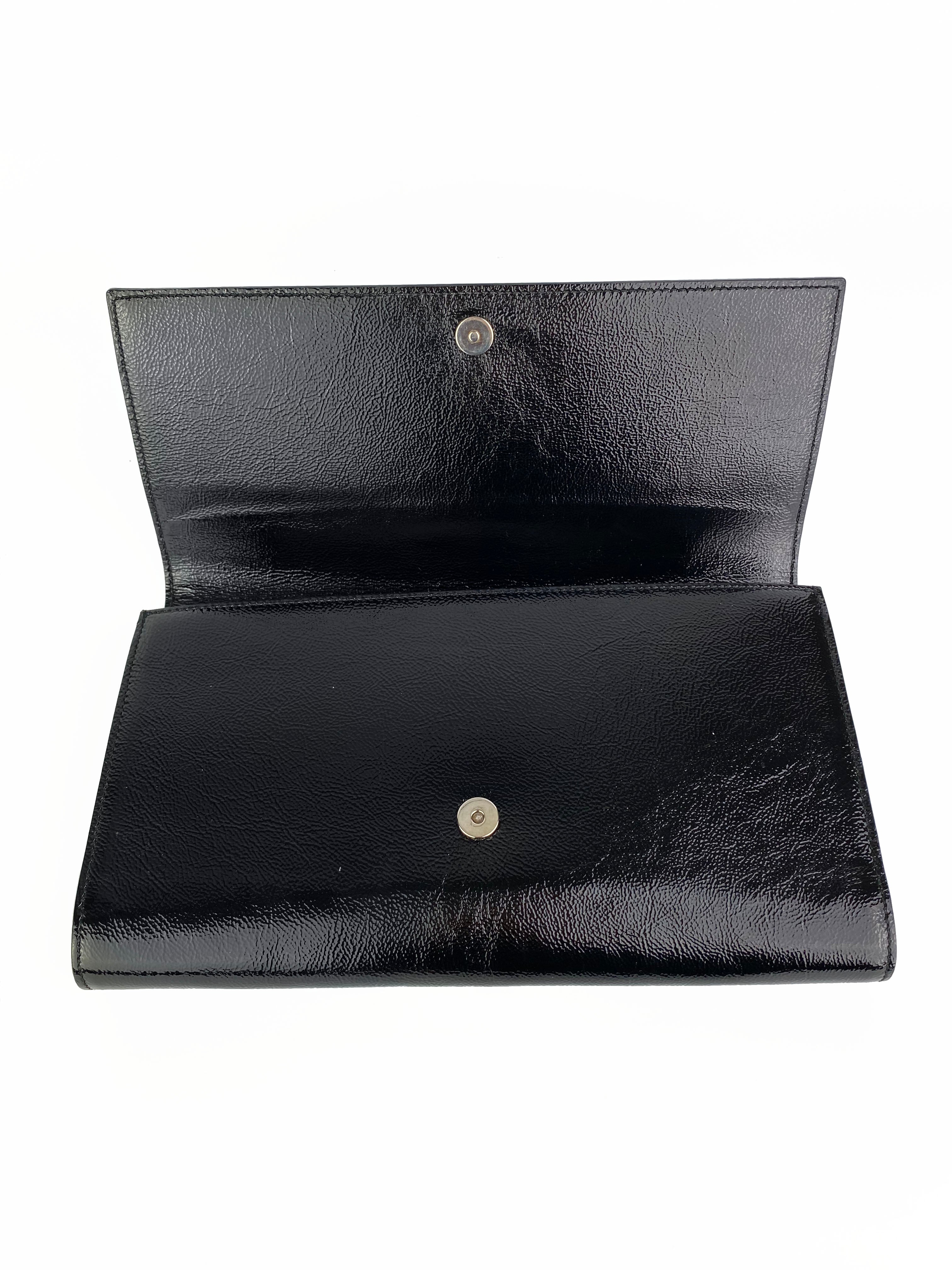 Saint Laurent Black Patent Belle De Jour Clutch Bag - Luxury Evening Clutch for Women, Perfect for Parties, Weddings & Formal Events