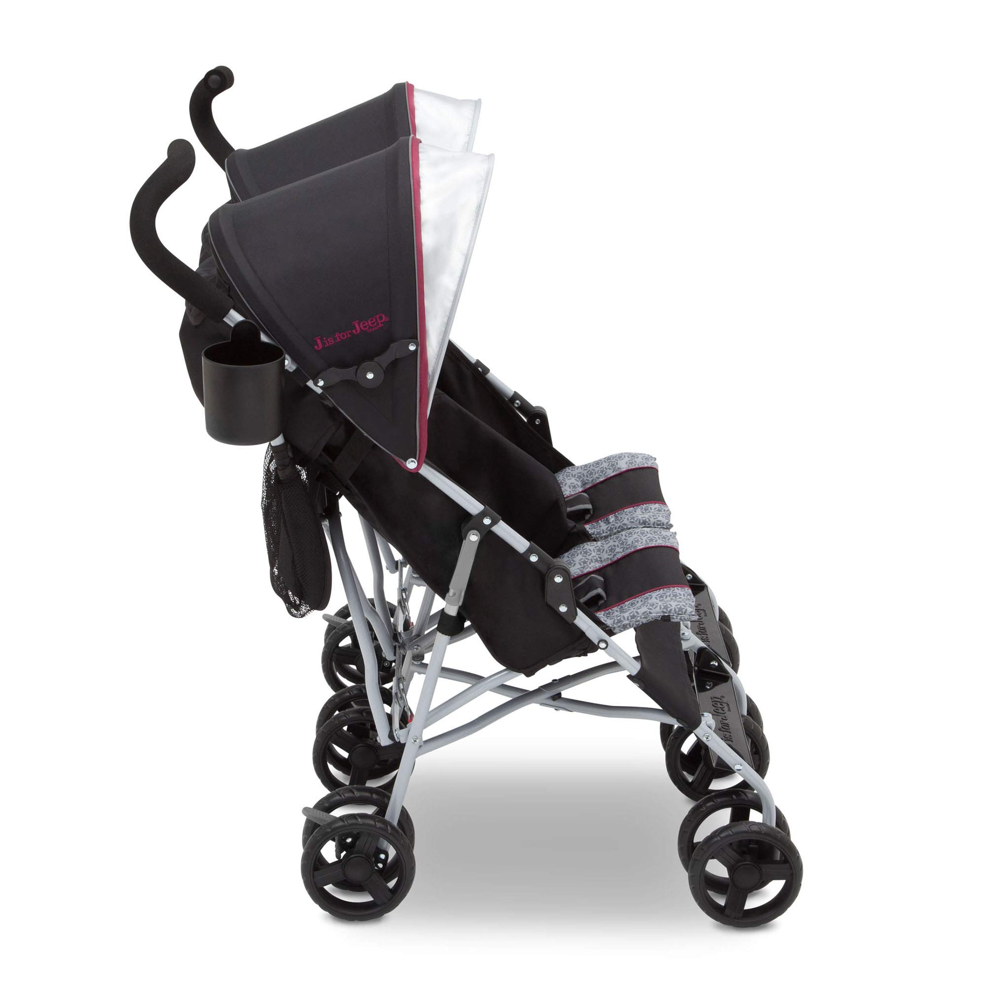 Jeep Scout Double Stroller for Toddlers - Lightweight Side by Side Baby Stroller with Canopy & Storage Basket, Lunar Burgundy - Perfect for Twins, Siblings or Daycare Use at Parks, Malls & Outdoor Adventures