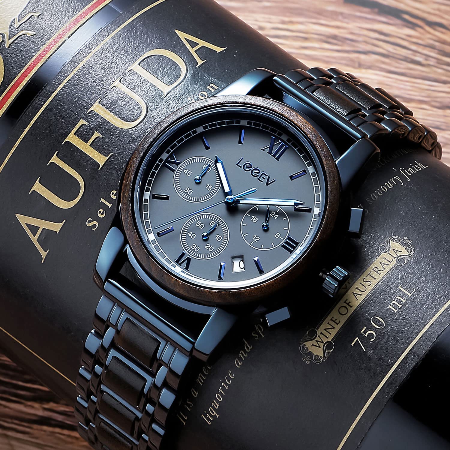 Luxury Wooden Men's Watch - Stainless Steel Chronograph Military Quartz Fashion Timepiece for Casual & Formal Wear | Perfect for Outdoor, Office & Special Occasions
