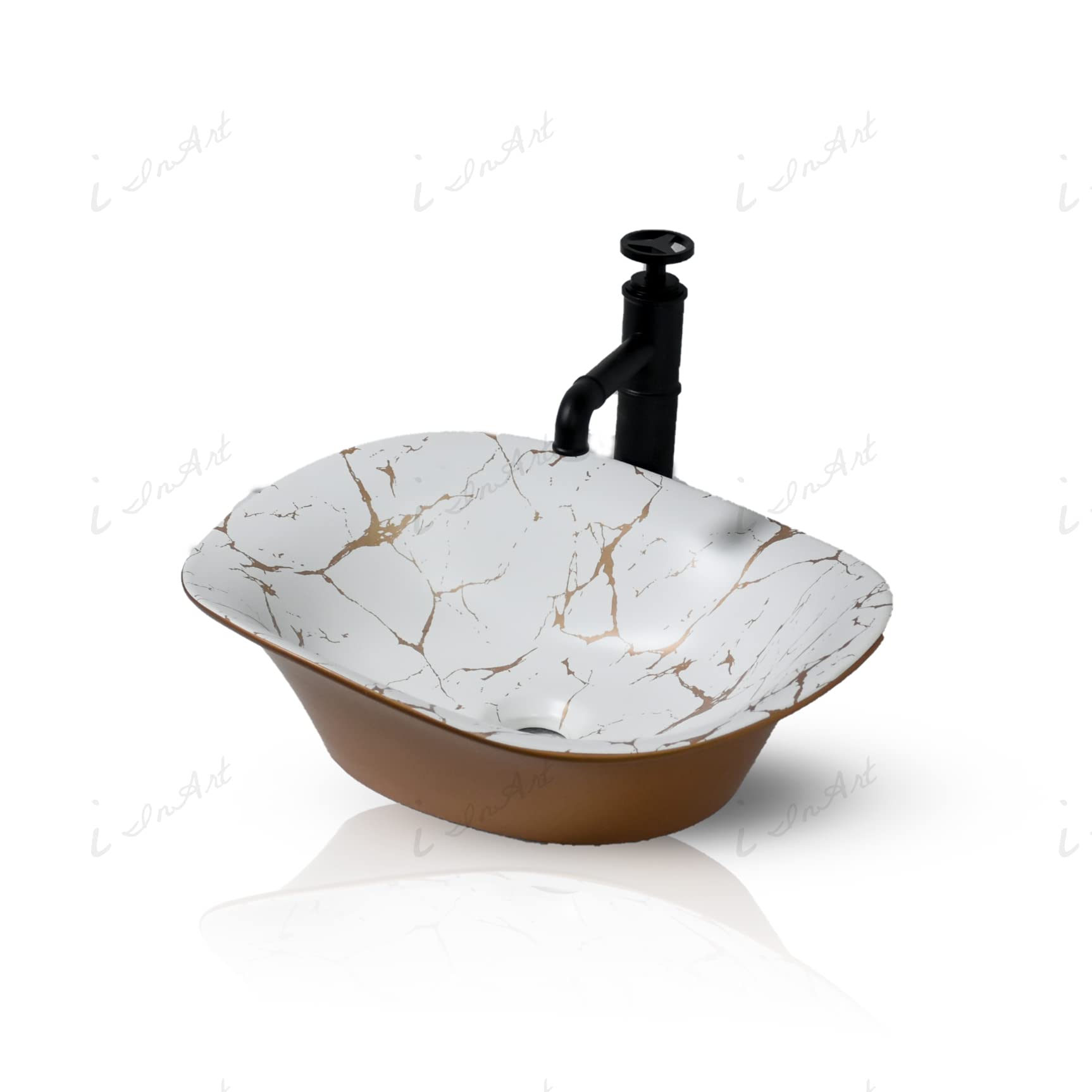 Ceramic Countertop Wash Basin Sink - Matt White Gold 19x14x6