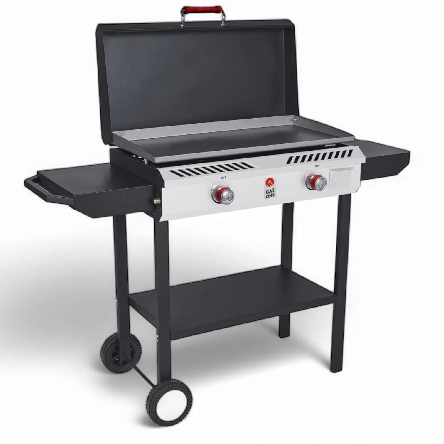 GasOne 2-Burner Propane Griddle Stove with Flat Top Grill - Outdoor Modular Cast Iron Grill & Griddle Combo with Cover, Side Shelves & Wheels - Perfect for Camping, Tailgating, Backyard BBQs and Outdoor Cooking