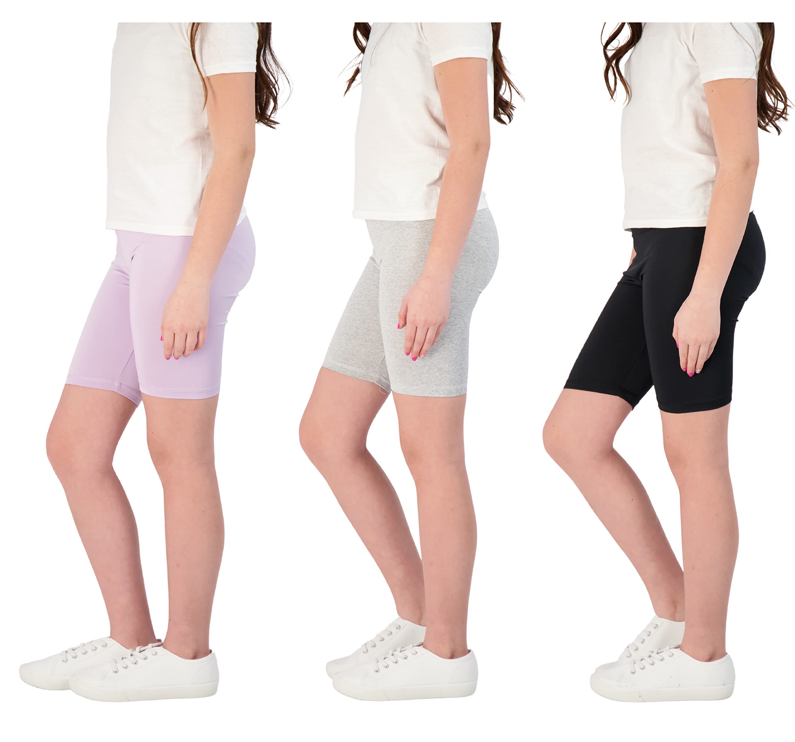 Hind 3-Pack Girls Athletic Shorts - Breathable Bike Shorts for Running, Yoga & Workout - Comfortable Activewear for Girls - Perfect for Gym, Sports & Casual Wear