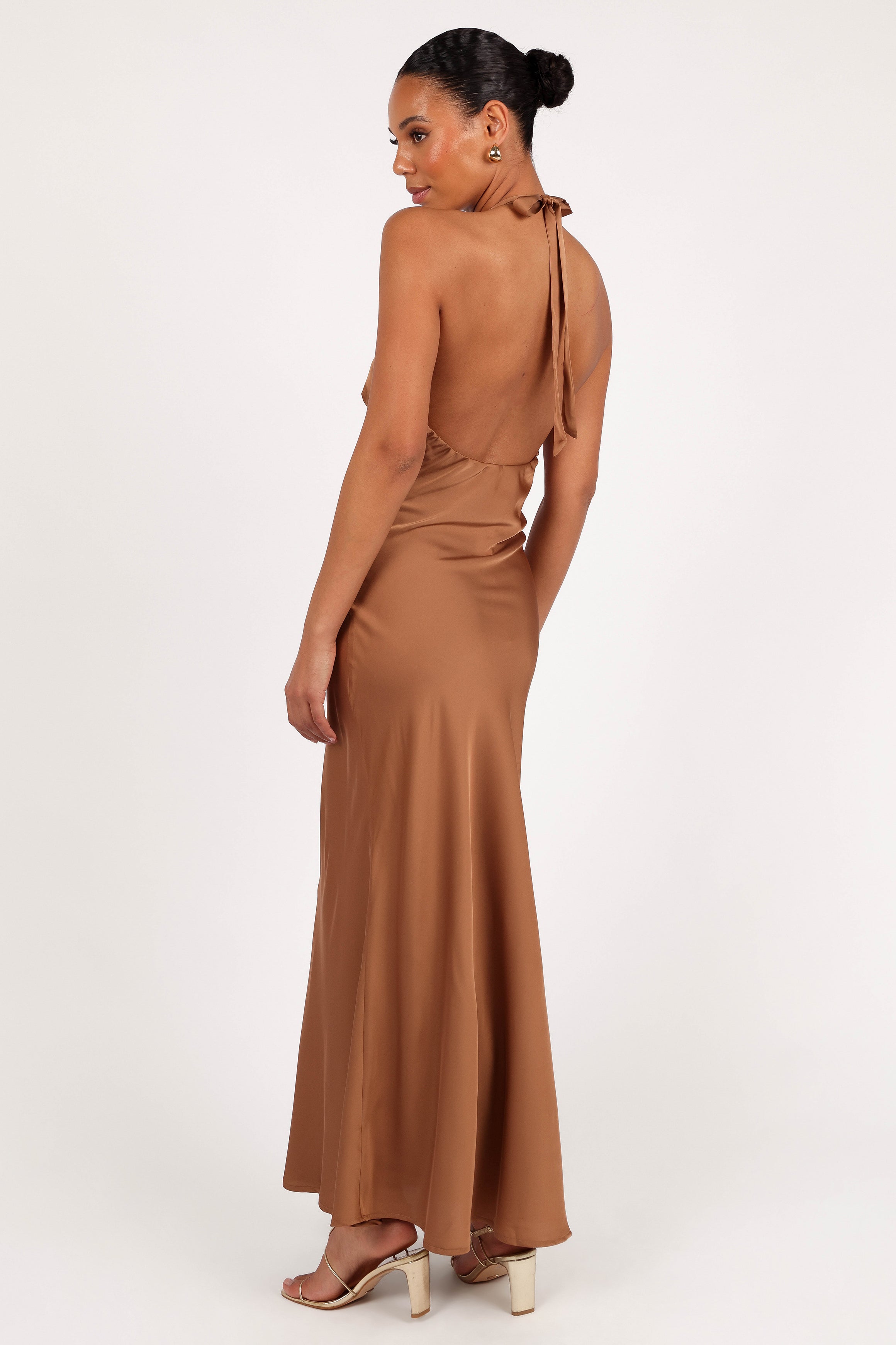 Kalina Halterneck Maxi Dress in Bronze - Elegant Summer Beach Wedding Party Dress for Women