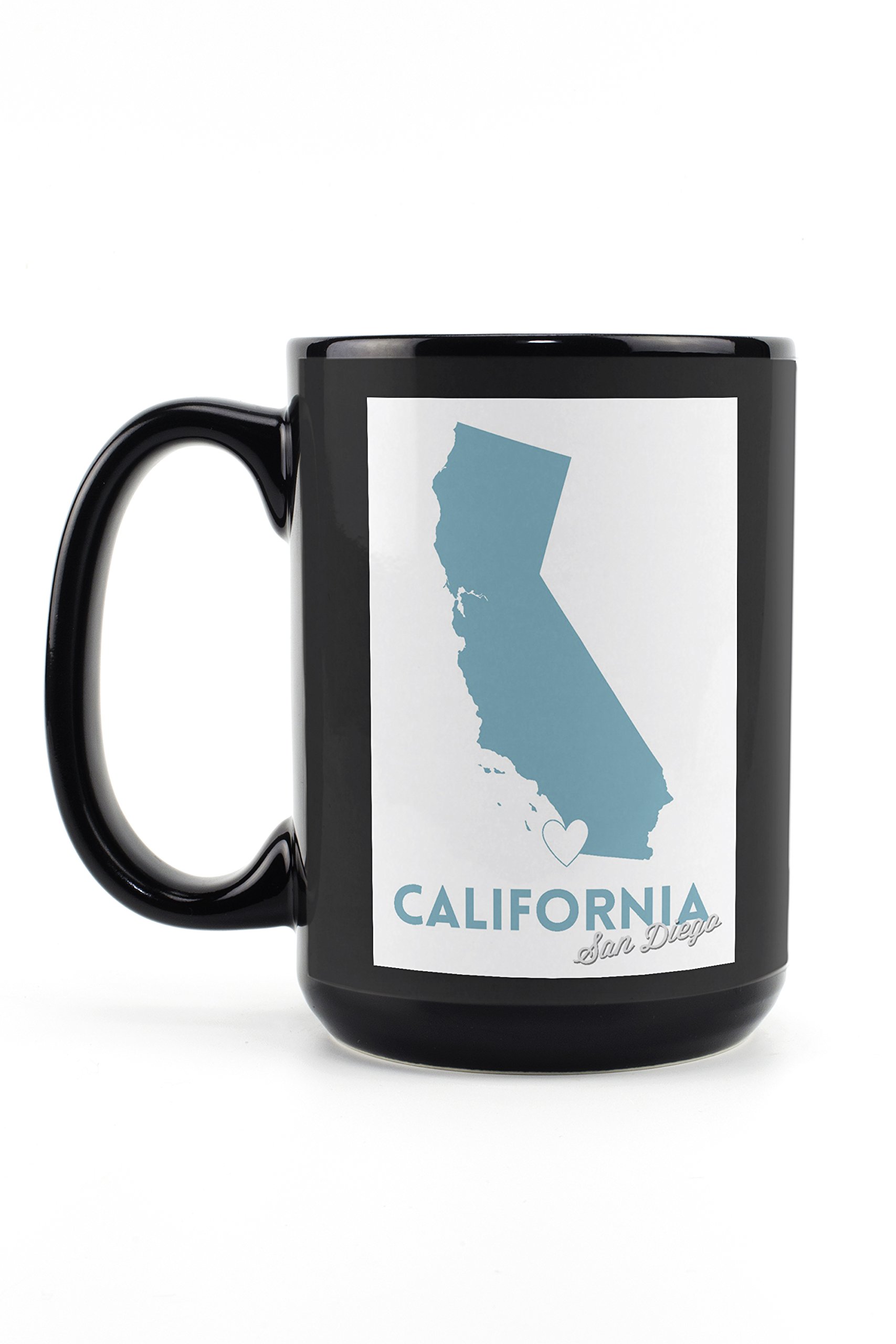Lantern Press San Diego California State Outline & Heart Mug - 15oz Black Ceramic Coffee & Tea Cup - Dishwasher & Microwave Safe - Perfect for Home, Office & Gifts