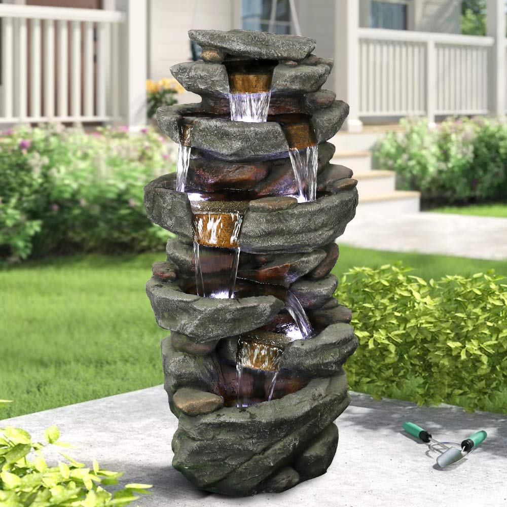 6-Tier Outdoor Water Fountain with LED Lights - 40.6