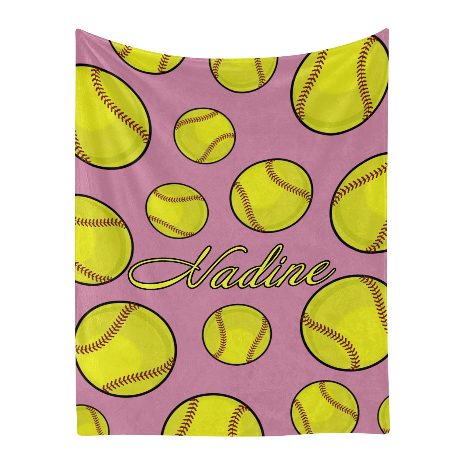 Personalized Softball Pattern Fleece Throw Blanket - Custom Name Blanket for Men & Women, 50x60 Inch - Cozy Gift for Birthday, Wedding & Sports Fans | Perfect for Game Nights, Bedroom Decor & Thoughtful Presents