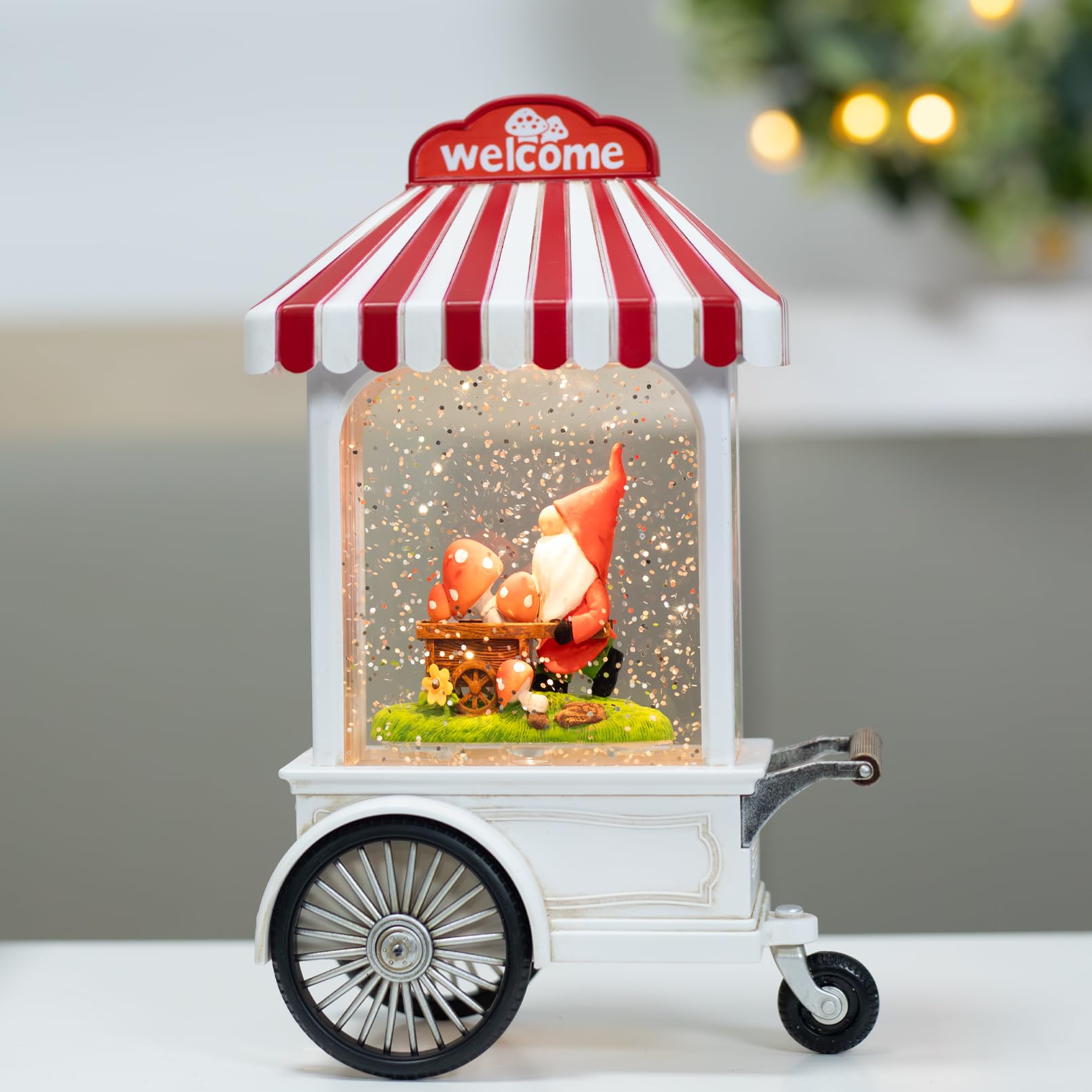 11.2 Inch Lighted Musical Snow Globe with Gnome Decor - Christmas, Winter Home Decor & Mother's Day Gift - Perfect for Holiday Table Centerpiece, Mantel Display, and Cozy Living Room Ambiance