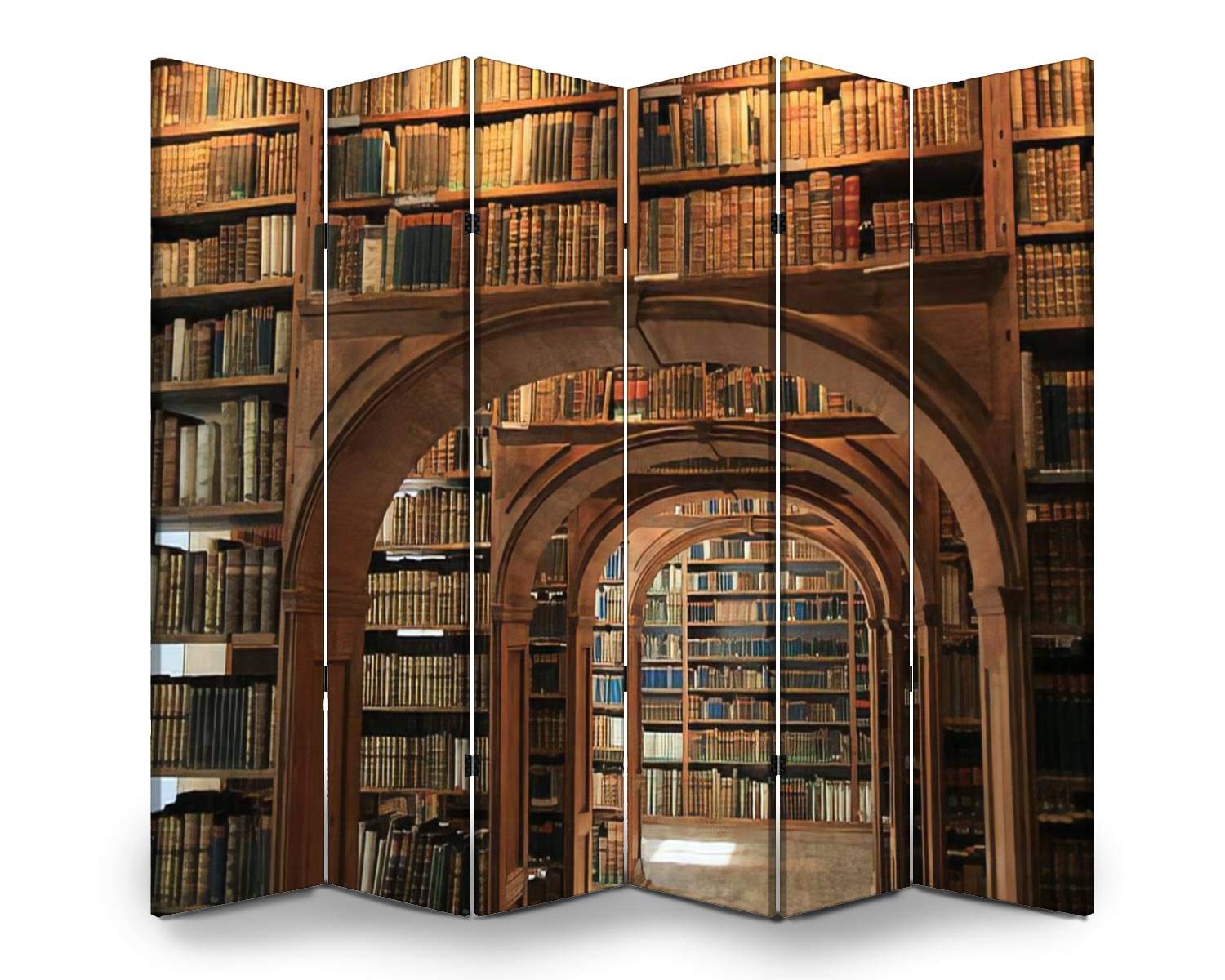 Vintage Wooden Room Divider 6-Panel Folding Screen - Antique Style Library Privacy Partition with Canvas Panels, Dual-Sided Design for Home & Office Decor | Perfect for Living Rooms, Bedrooms, Studios and Event Spaces