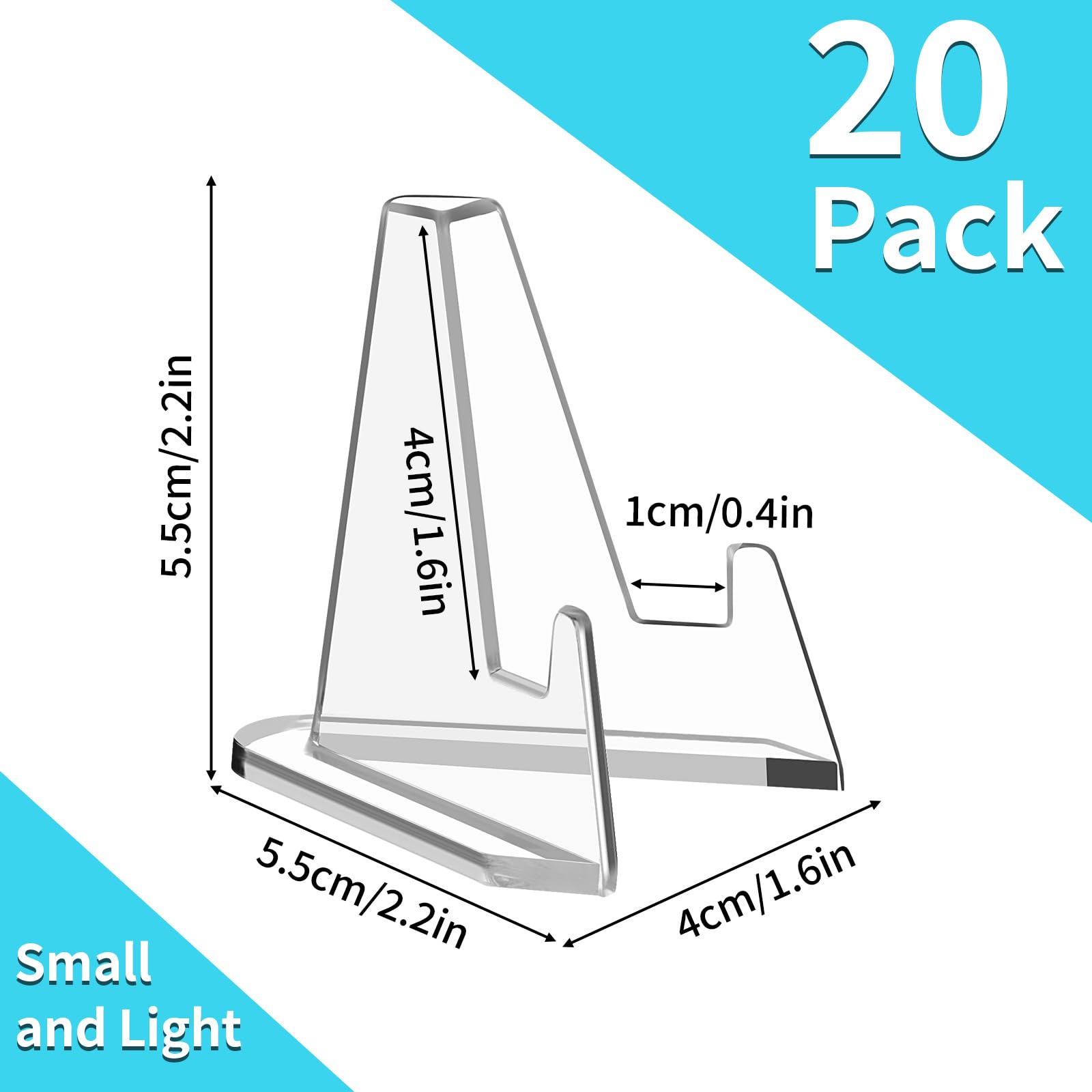 20 Pack Small Acrylic Card Display Stands - 2.2 Inch Mini Easel Picture Holders for Challenge Coins, Graded Cards, Sports Cards, Trading Cards & PSA Baseball Cards - Perfect for Collectors, Displays & Home Decor