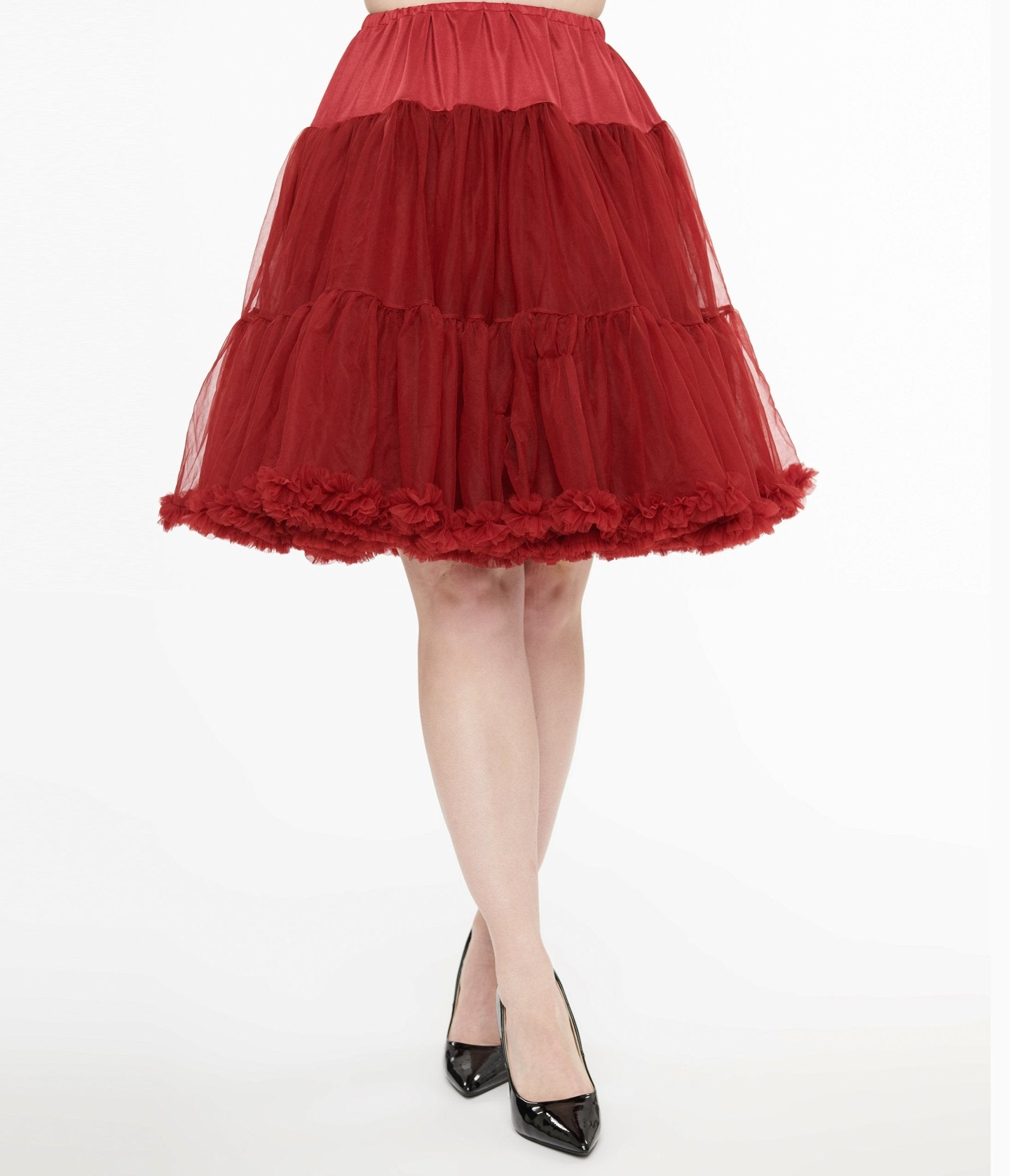Vintage 1950s Burgundy Retro Style Ruffled Petticoat Crinoline - Classic 50s Full Skirt Underskirt for Swing Dresses, Rockabilly Fashion & Pinup Costumes