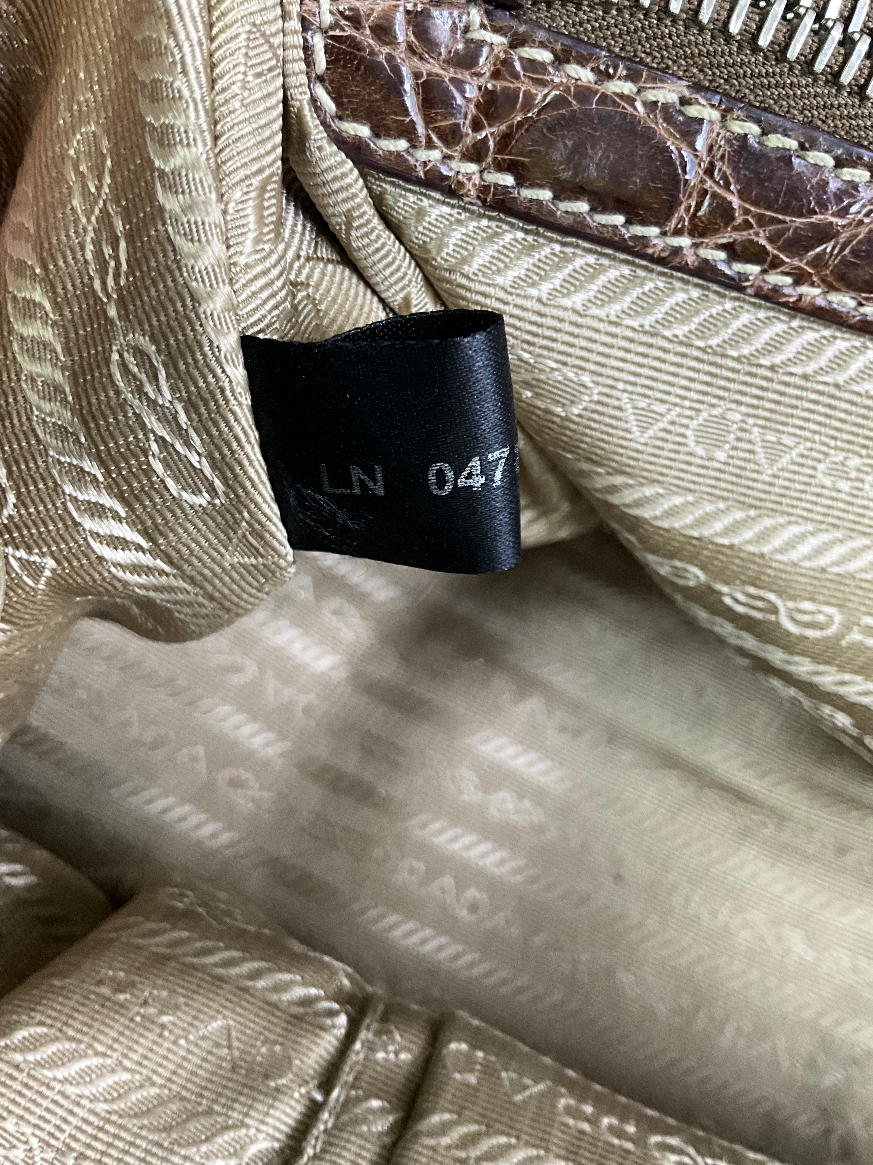 Prada Handbag for Women - Brown Crocodile Leather & Canvas Designer Shoulder Bag | Luxury Fashion Accessory for Work, Party & Everyday Use